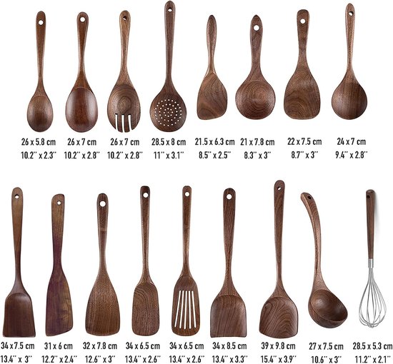 4 stuks houten keukengerei set (C5), natuurlijke zwarte walnoot lepels, verdikte pollepel, hout sleufspatel draaier, extra lange menglepel, schraper — afbeelding 4