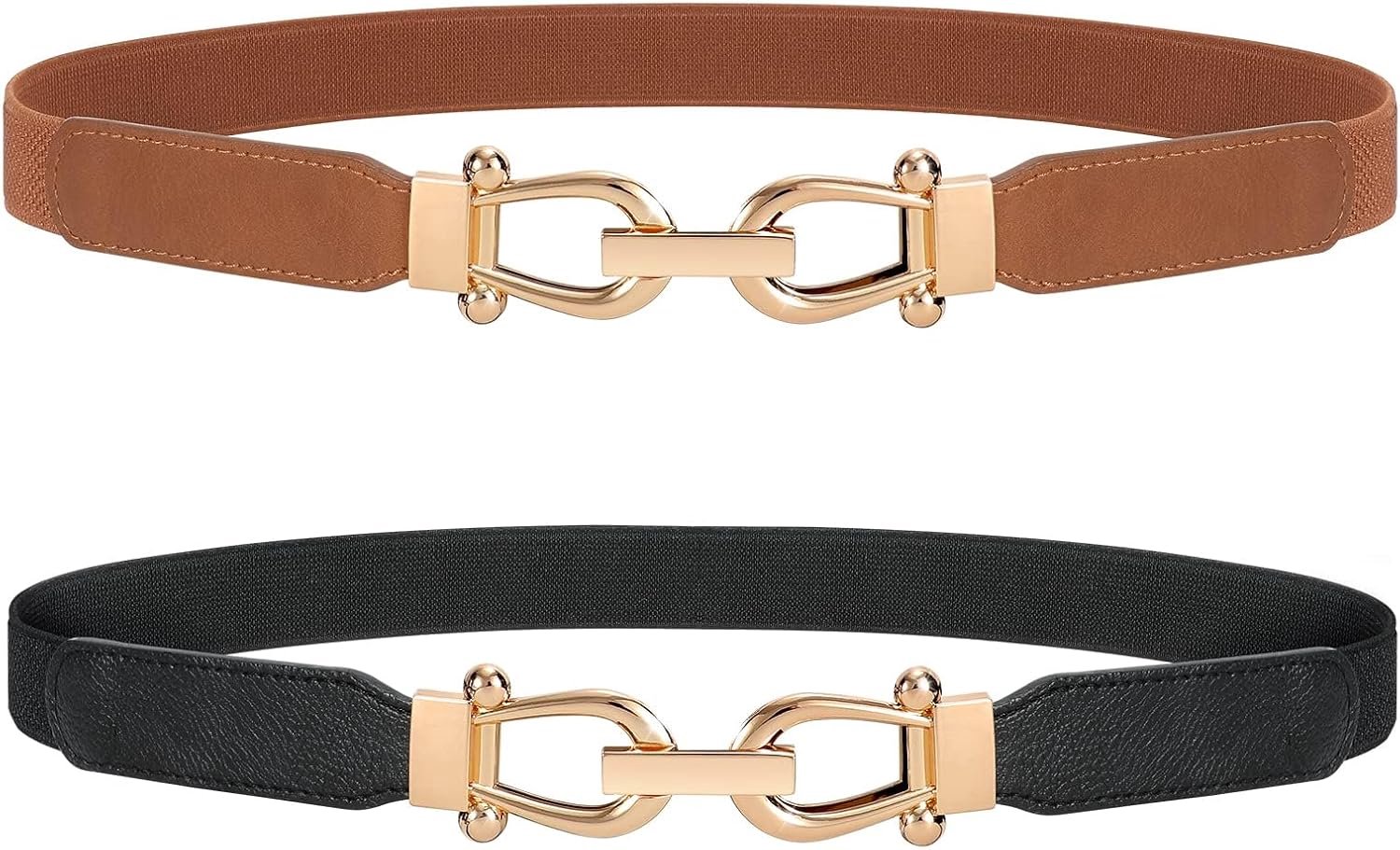 JasGood Skinny Elastic Waist Belt Thin Ladies Vintage Belt Fashion Stretchy Belt Stretch Waist Belt with Gold Buckle - ShopVlot