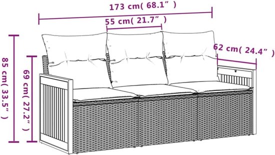 Poly rattan Weerbestendig Opbergfunctie Grijs — afbeelding 3