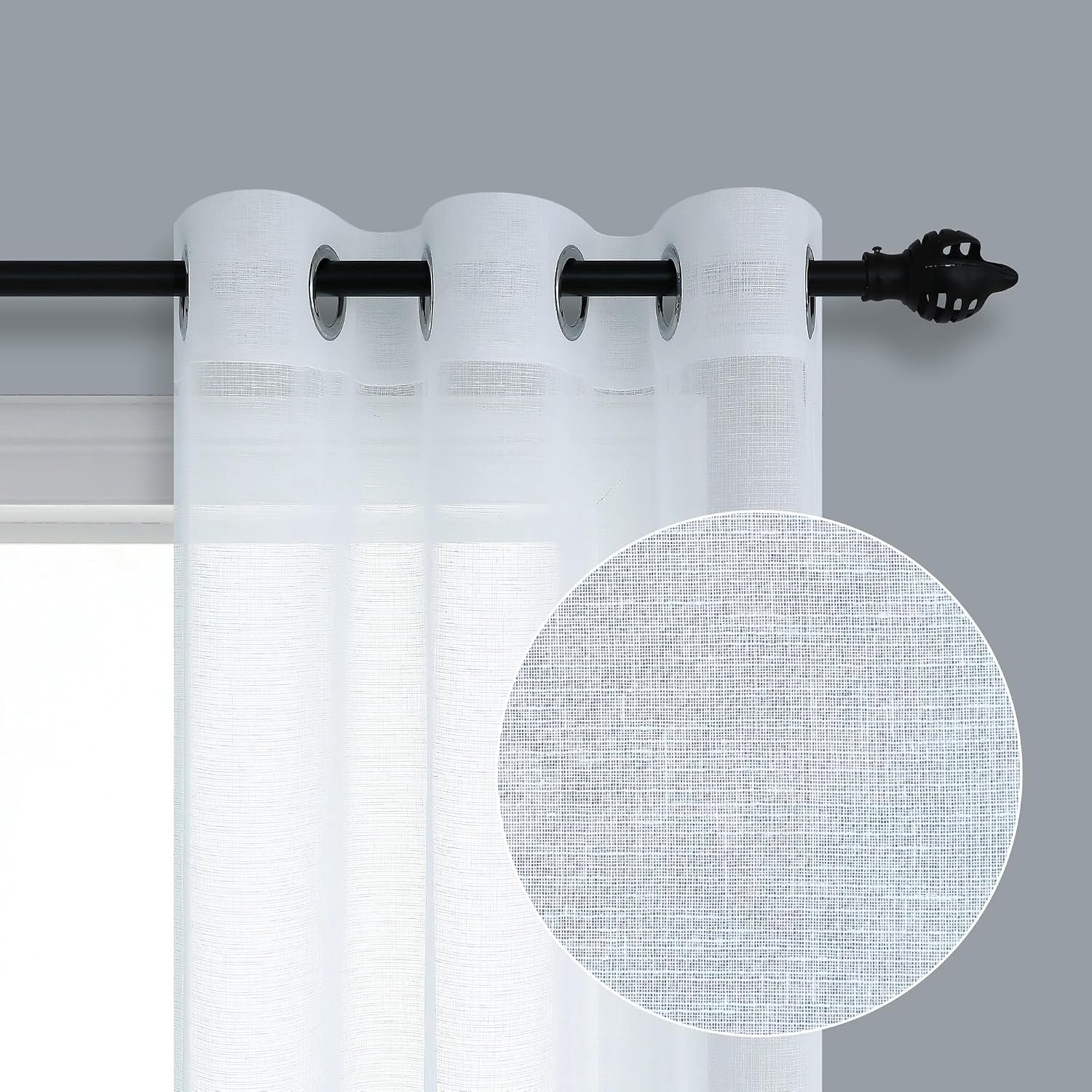 Witte gordijnen voor slaapkamer 95 cm breed 2 panelen set tule top zachte gordijnen katoen getextureerde faux linnen witte pure gordijnen voor woonkamer rustieke boerderij decor raambehandelingen
