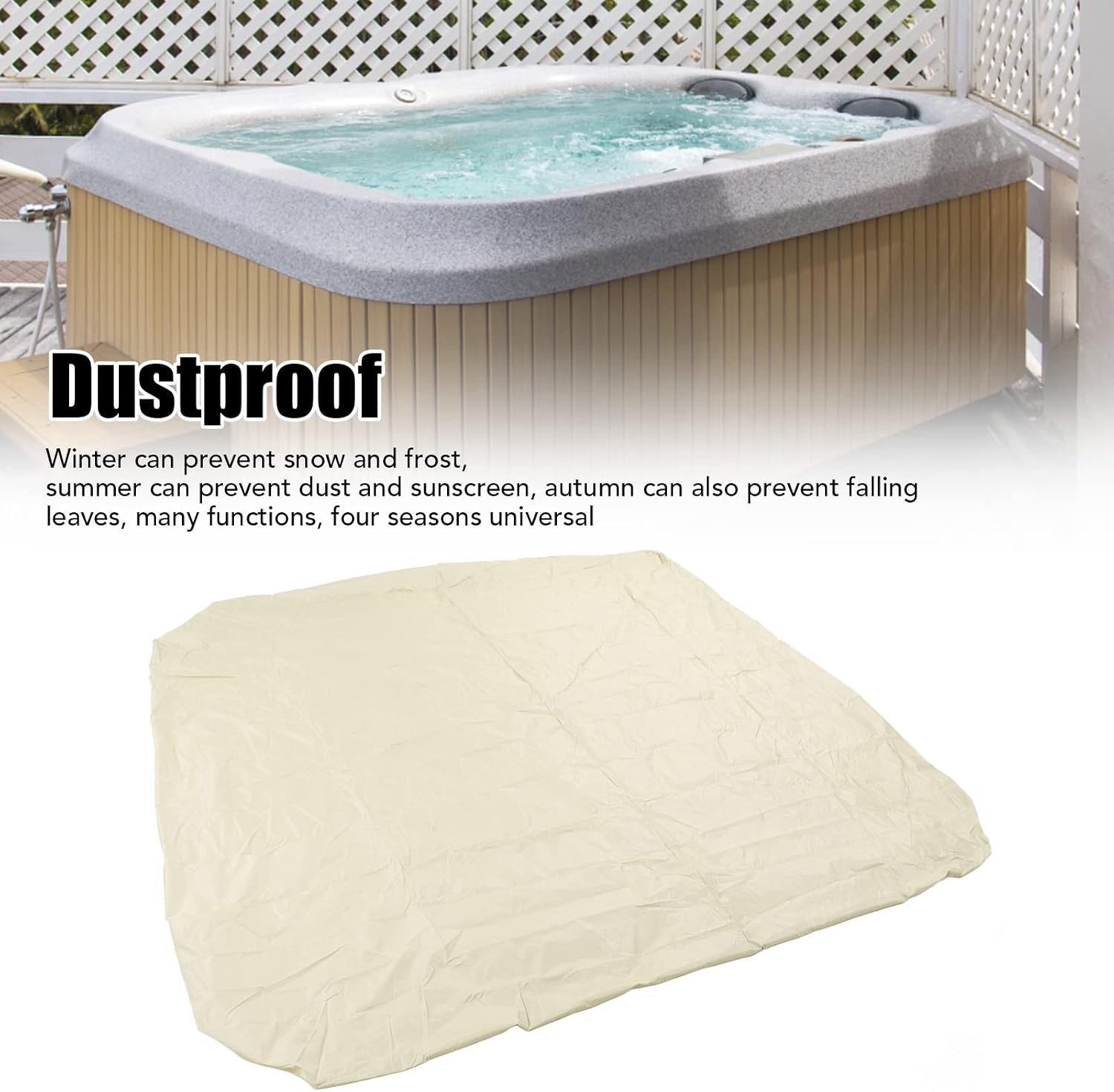 Buitenbad Stofkap Waterdicht Zilver Gecoat Polyester Taft Opvouwbaar Warme Lente Regendichte Hoes voor Spabad 210x210x30cm (Beige)