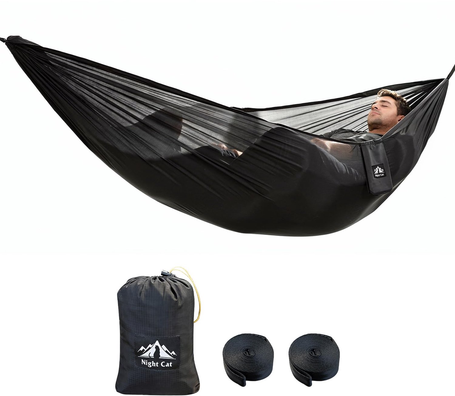 Night Cat Ultralichte hangmat voor buiten: hangmat 0,35 kg voor 1 persoon, ideaal voor kamperen, bivouak en wandelen
