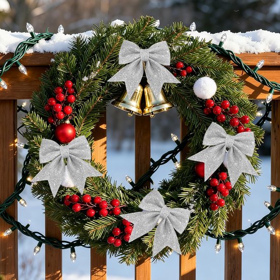 12 stuks Glitterstrikken, Zilver, voor Kerstboom, Krans en Slingers, Feestelijke Decoraties voor Cadeauverpakking — afbeelding 3