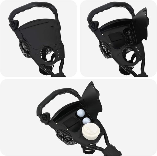 Golftrolley met zitting, inklapbaar, zwart, ijzeren frame, 95 x 69 x 114 cm, golftrolley met voetrem — afbeelding 4