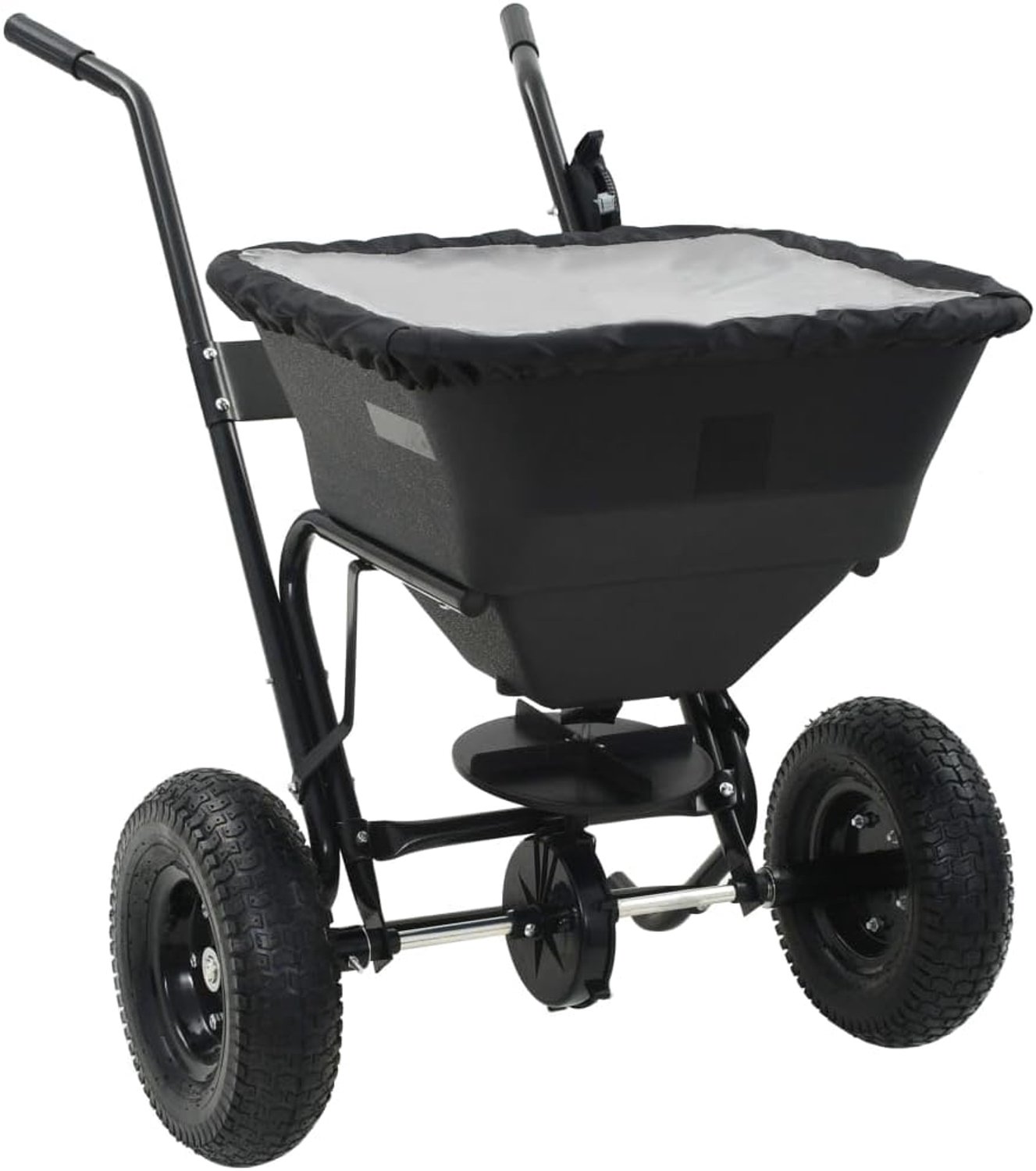 Handstrooiwagen, 45 liter, zoutstrooier voor winterdienst en tuin, strooiwagen voor gazonmest en zaad, met 10 snelheden, stalen frame, 106 x 73 x 76 cm