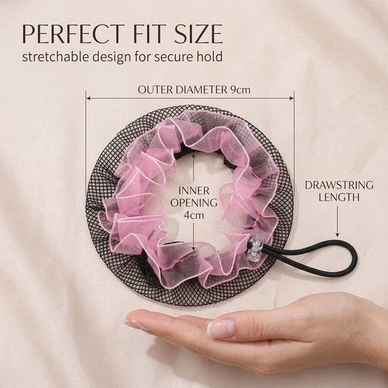 4 Stuks Koord Chignon Net Met Deco – Haar Net Voor Dans, Ballet En Dagelijkse Frisuren, Verstelbaar Dutt Net — afbeelding 3