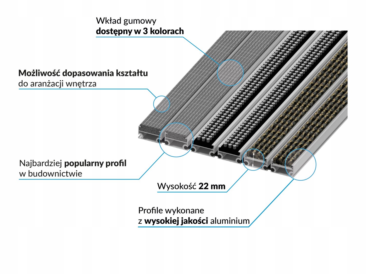 Merkloze Systeem Vloermat 80x50 cm - Aluminium, Rubber & Borstel