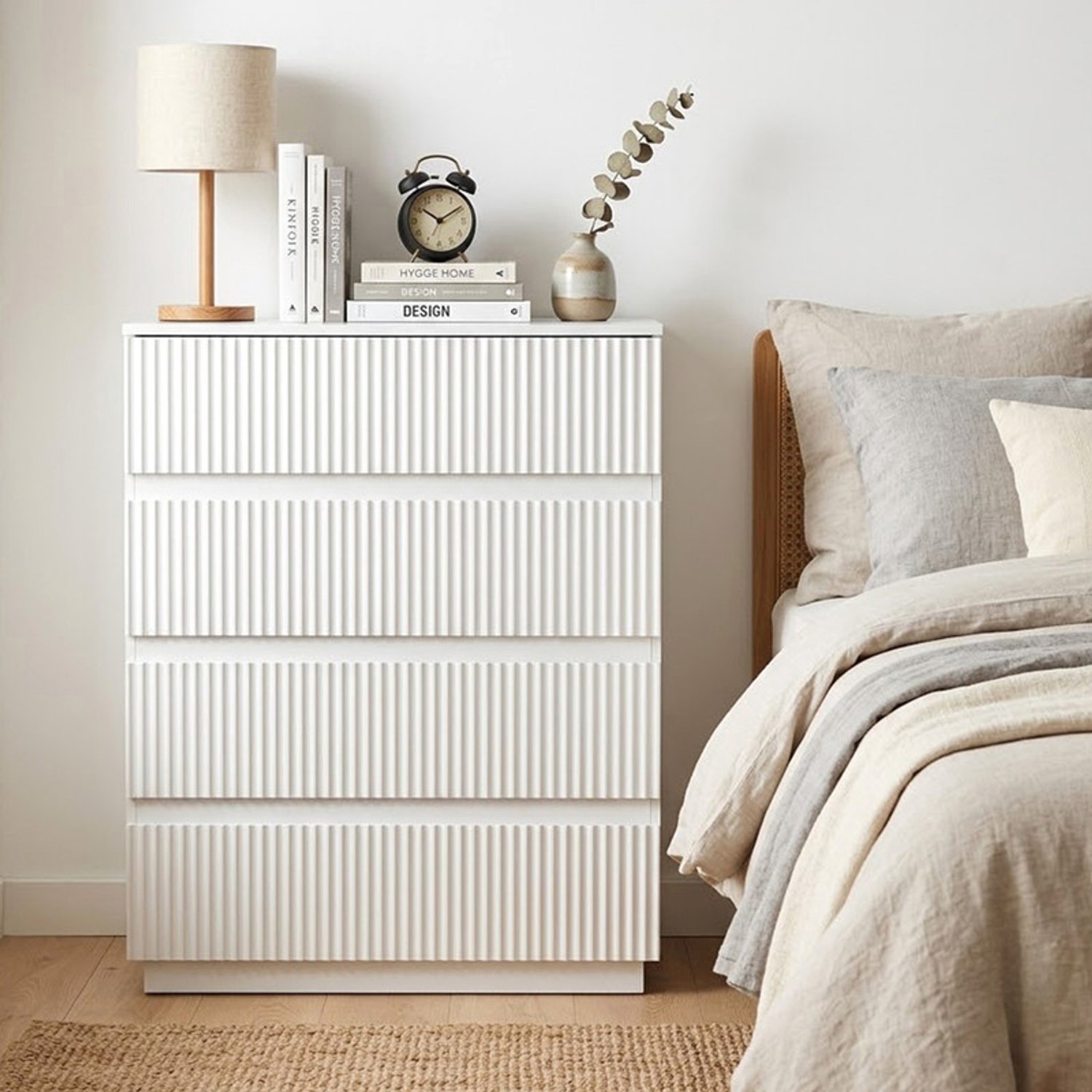 LEADZM Ladekast met 4 lades - Wit - 60 x 38 x 78 cm - lamellendesign