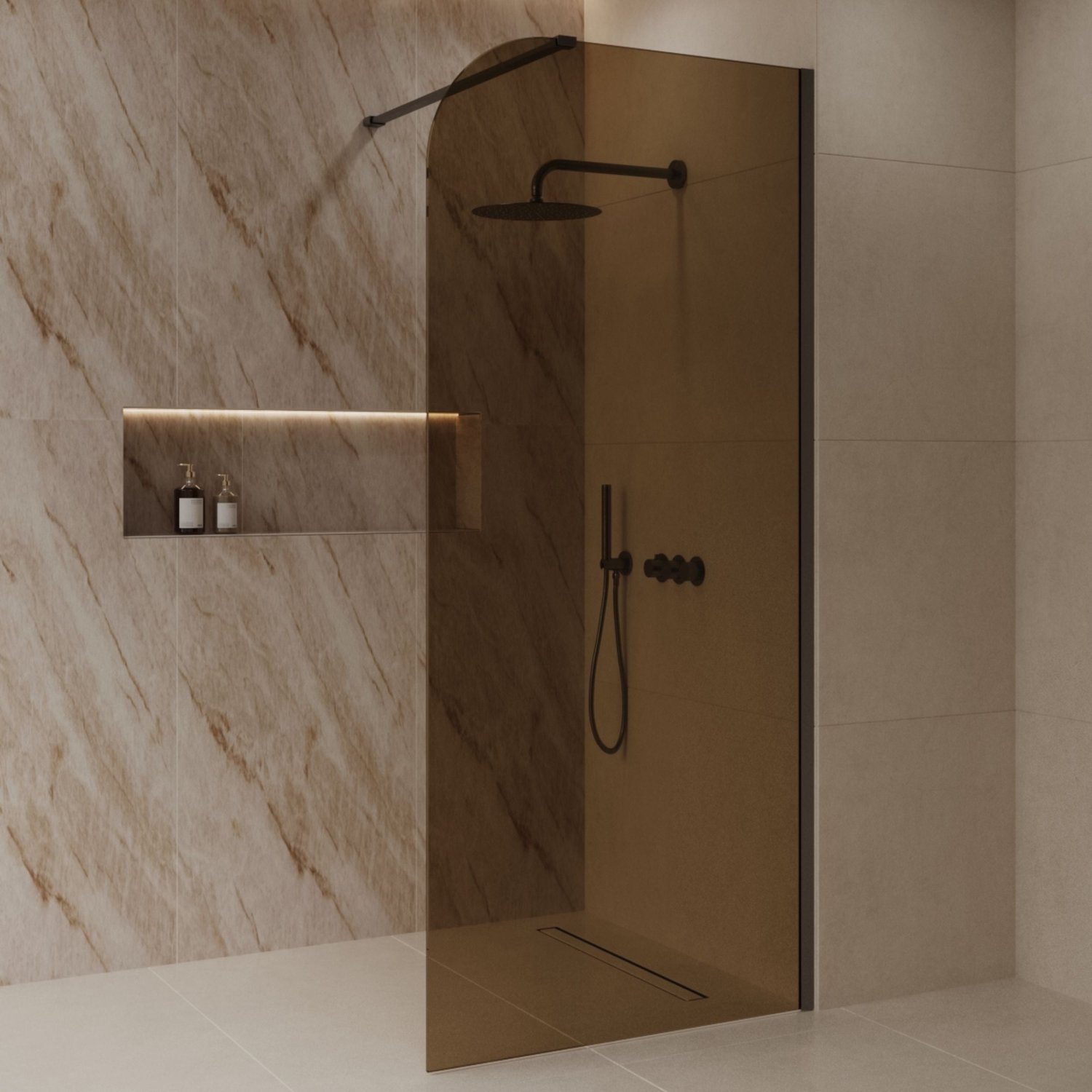 Sanitado Dalis Curve Inloopdouche Sepia Glas Gunmetal Profielen 120x200 cm