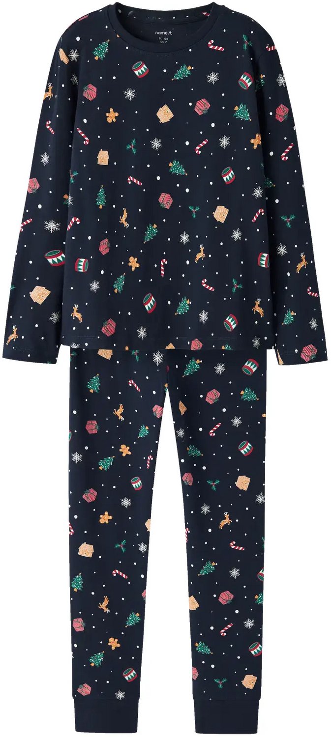 Name it kinder pyjama - Christmas - katoen - Grijze katoenen pyjama voor jongens en meisjes - 116 - Rood