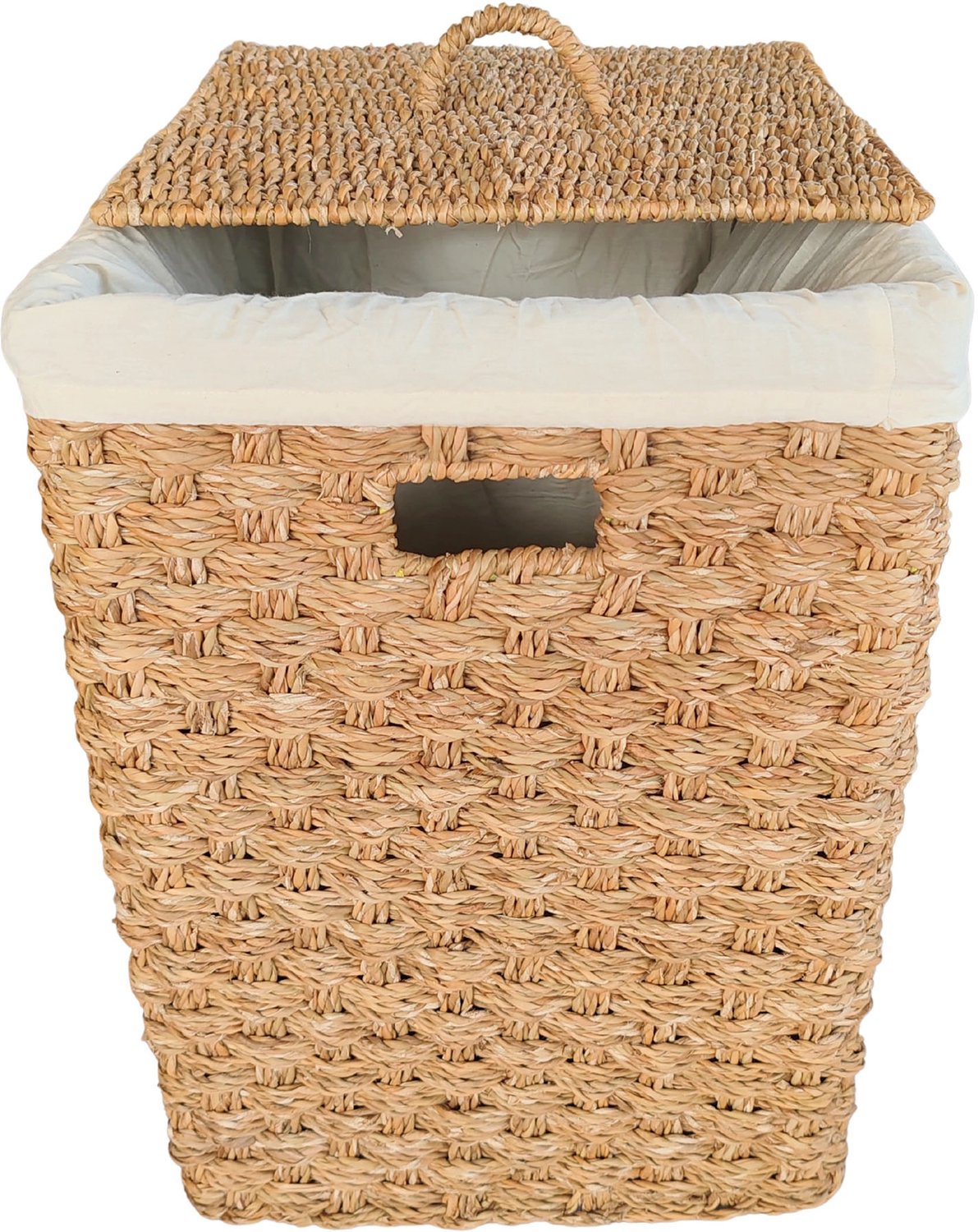 Vierkante wasmand met deksel – zeegras – 85 liter – met waszak – naturel