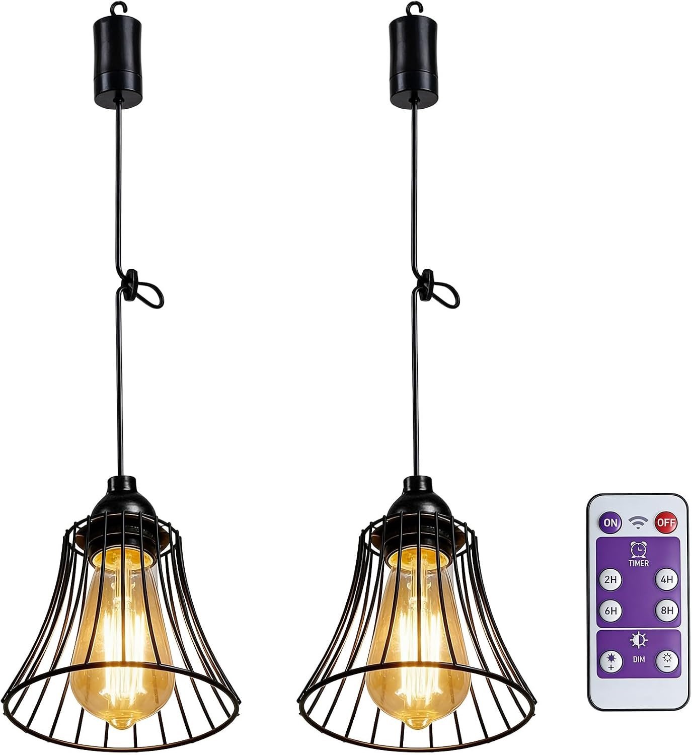 Set van 2 Vintage Hanglampen met Afstandsbediening - Draadloze Batterijverlichte Lamp voor Tuin, Balkon en Campingdecoratie