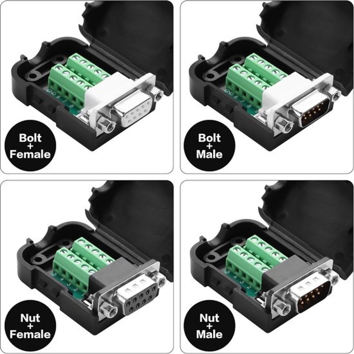 DB9 RS232 seriële connector - set met 9-pins mannelijke en vrouwelijke connector - met behuizing