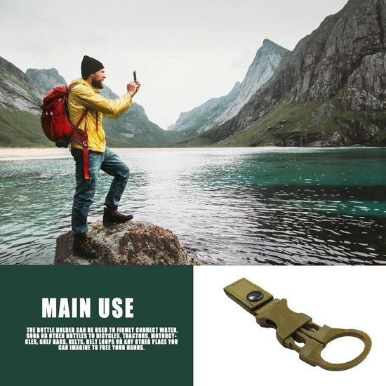 Fles Opknoping Gesp Clip - Riem Opknoping Fles Gesp | Draagbare Bergbeklimmen Waterfles Klem Hanger | Riem Gesp Nylon Opknoping Clip | Quickdraw Karabijnhaak Dragerklem voor Camping, Wandelen — afbeelding 4