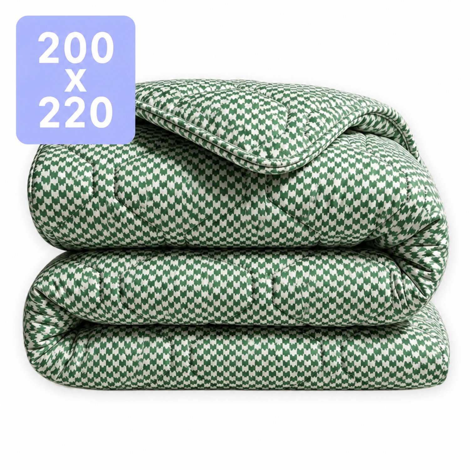 HappyBed Dekbed zonder overtrek 200x220 - 100% Katoen - Wasbaar Dekbed - Bedrukt dekbed zonder hoes - Hoesloos Dekbed - Tweepersoonsdekbed - Houndstooth Green