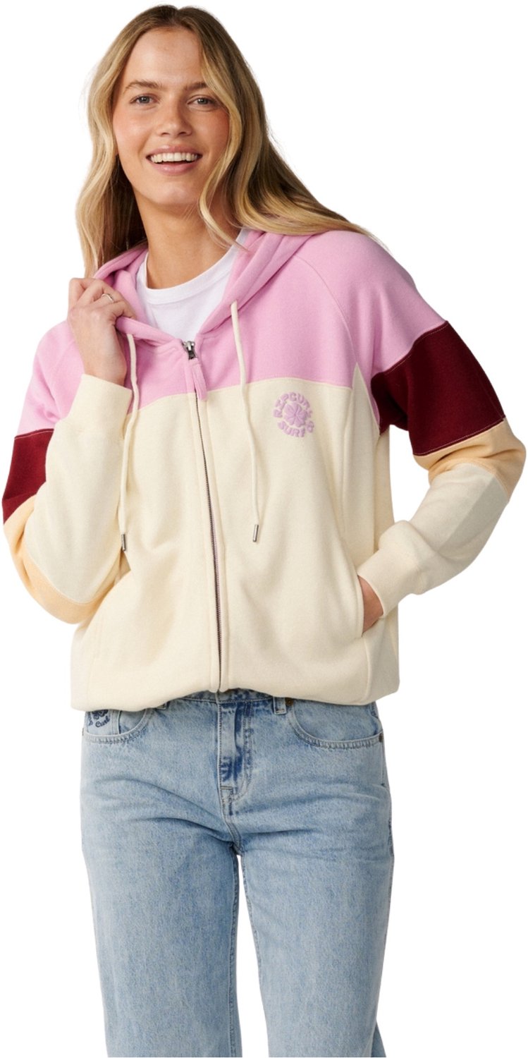 2026 Rip Curl Dames Feestgolf Kleur Blok Rits Door Fleece Off Wit