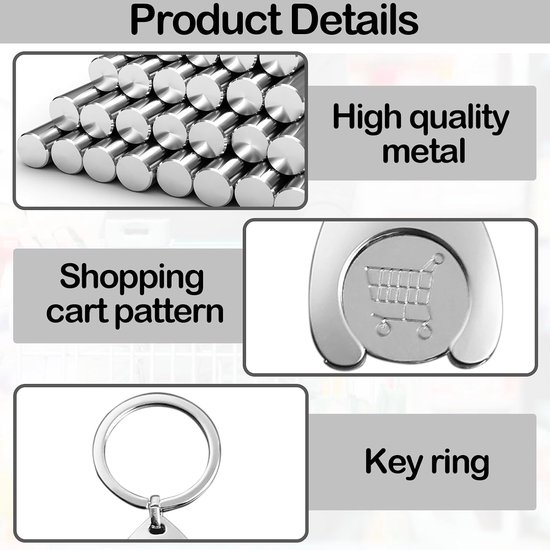 3 stuks winkelwagenmuntje, sleutelhanger, afneembare sleutelhanger met winkelwagenmunt, zilveren winkelwagenchip, metalen winkelwagenmuntje, muntjes voor winkelwagen, muntje, zilver, S — afbeelding 2