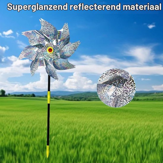 Set van 10 Reflecterende Windmolens voor Tuin - Vogels Afschrikken met Decoratieve Windmolens voor Balkon, Tuin en Boerderij — afbeelding 4