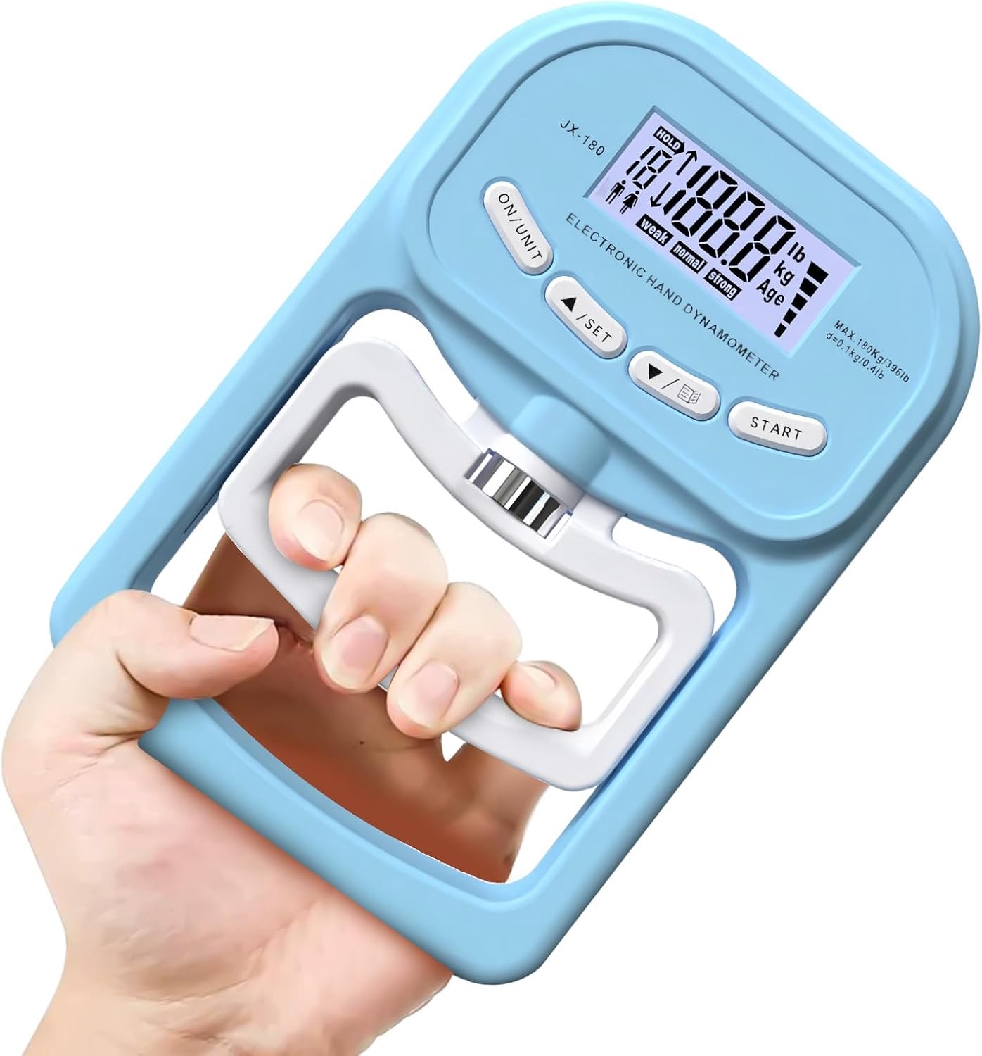Electronic Grip Strength Gauge: 180 kg Digital Hand Strength Gauge, Hand Dynamometer, LED Display, Grip Force Trainer with USB Charging Cable, Intelli