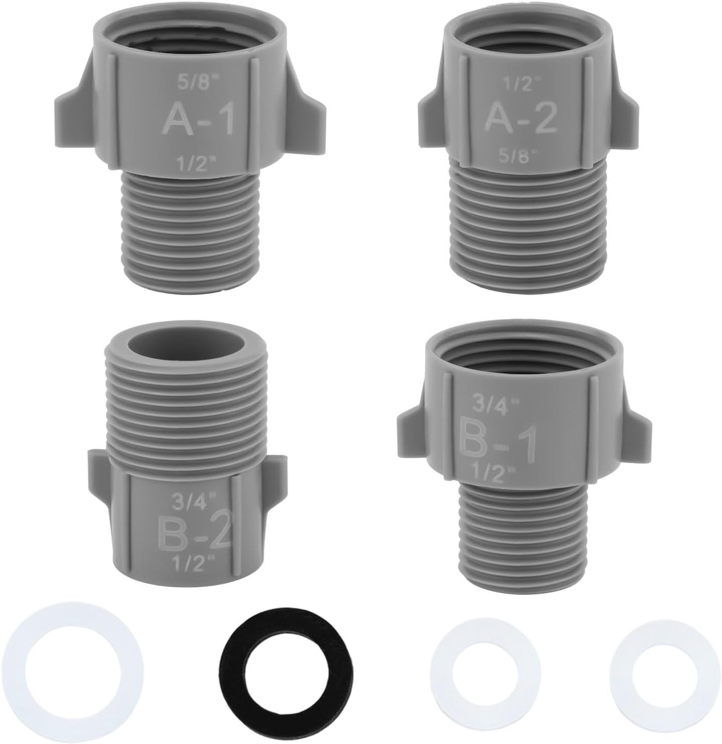 8-delige set buisconversieconnectoren met ringen voor het aanpassen van slangdiameters van 1/2 inch naar 3/4 inch en 1/2 inch naar 5/8 inch, geschikt voor diverse toepassingen