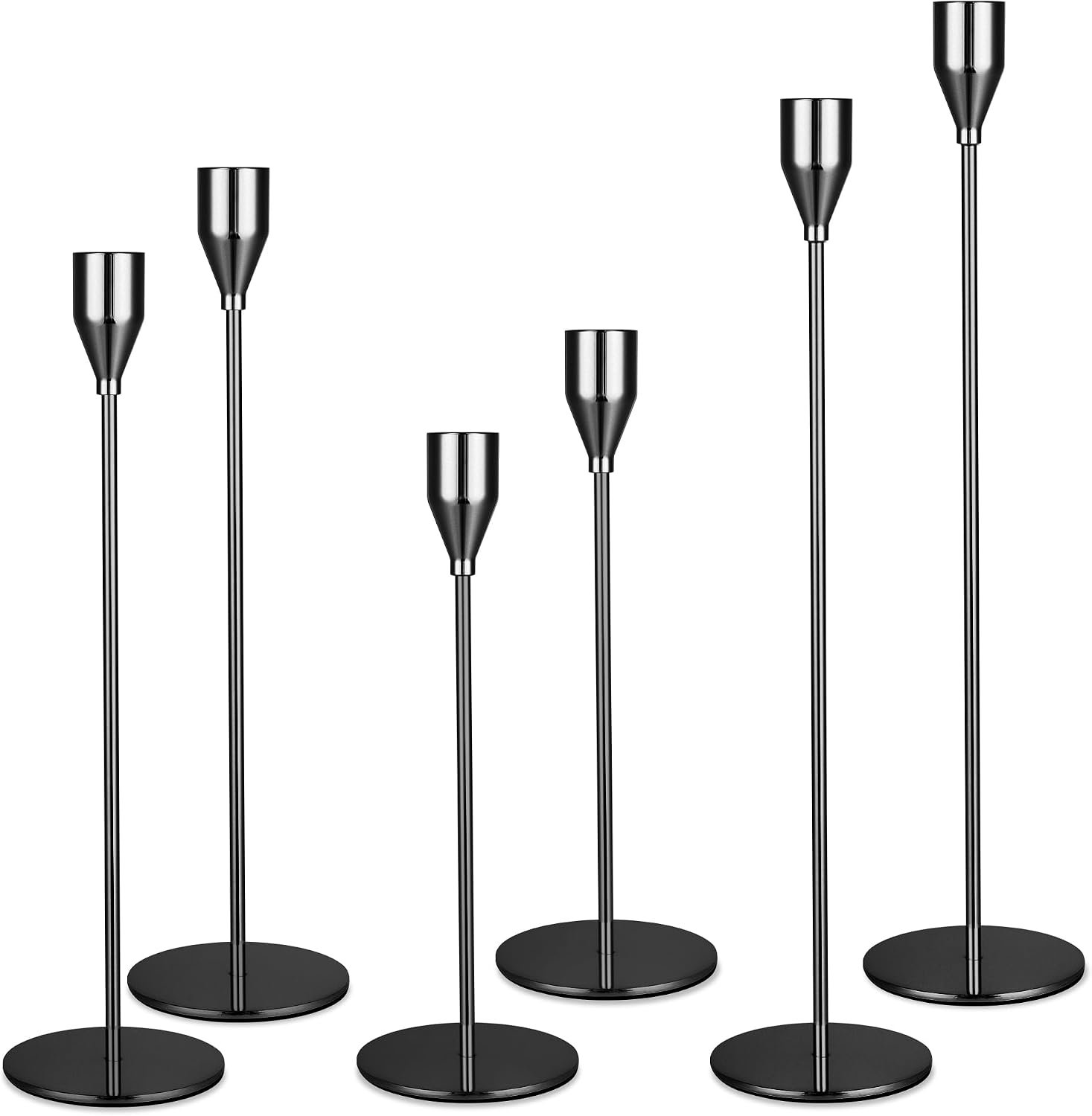 Kandelaar 6-delig - Hoogtes 33/28/23 cm - Metaal zwart - Decoratief voor tafeldecoratie - ShopVlot