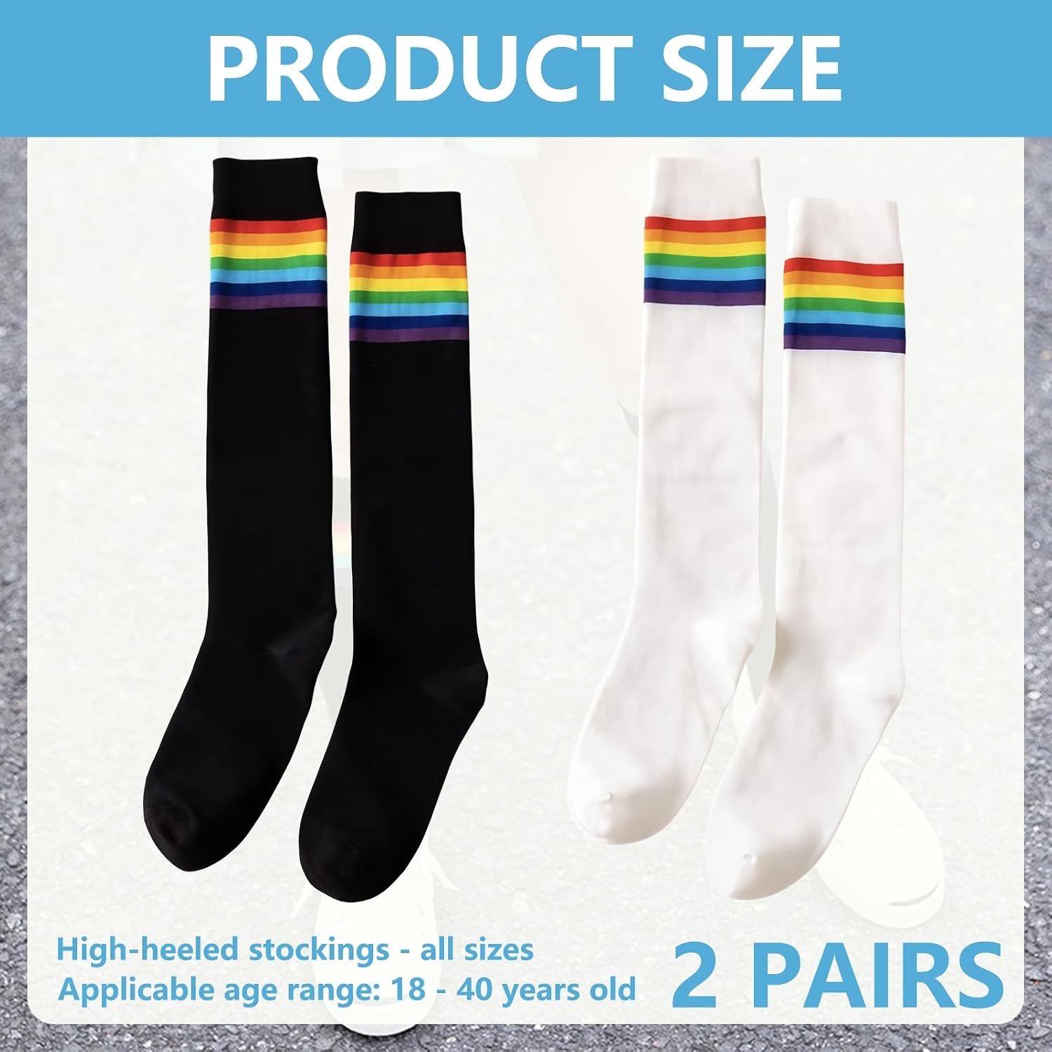 Kniekousen voor Dames - 2 Paar Gestreepte Pride Sokken | Comfortabele en Warme Regenboog Sokken | Perfect voor Sport en Vrije Tijd