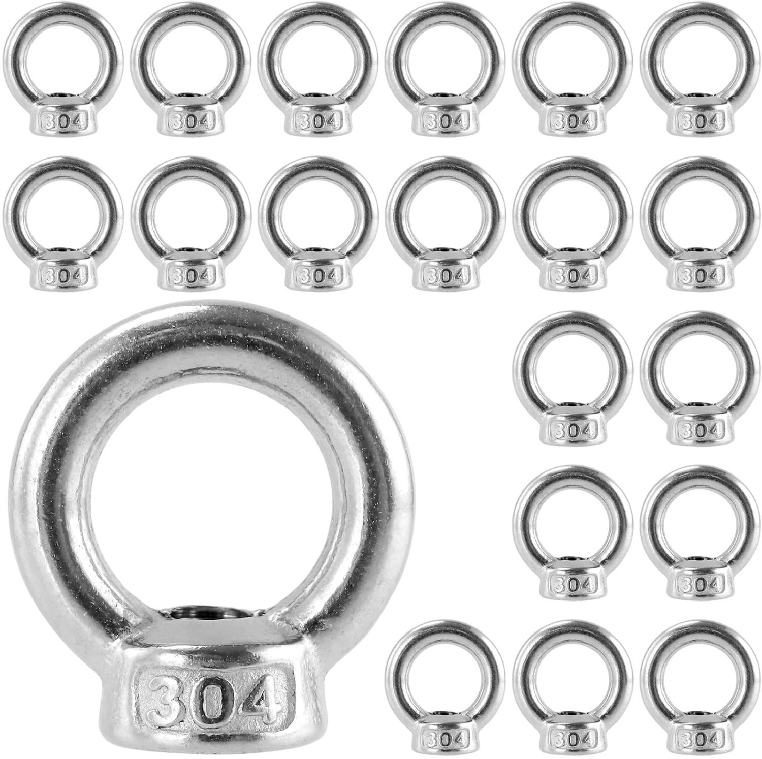 RVS ringmoeren M6 set van 20, duurzame oogmoeren voor bevestiging en montage toepassingen