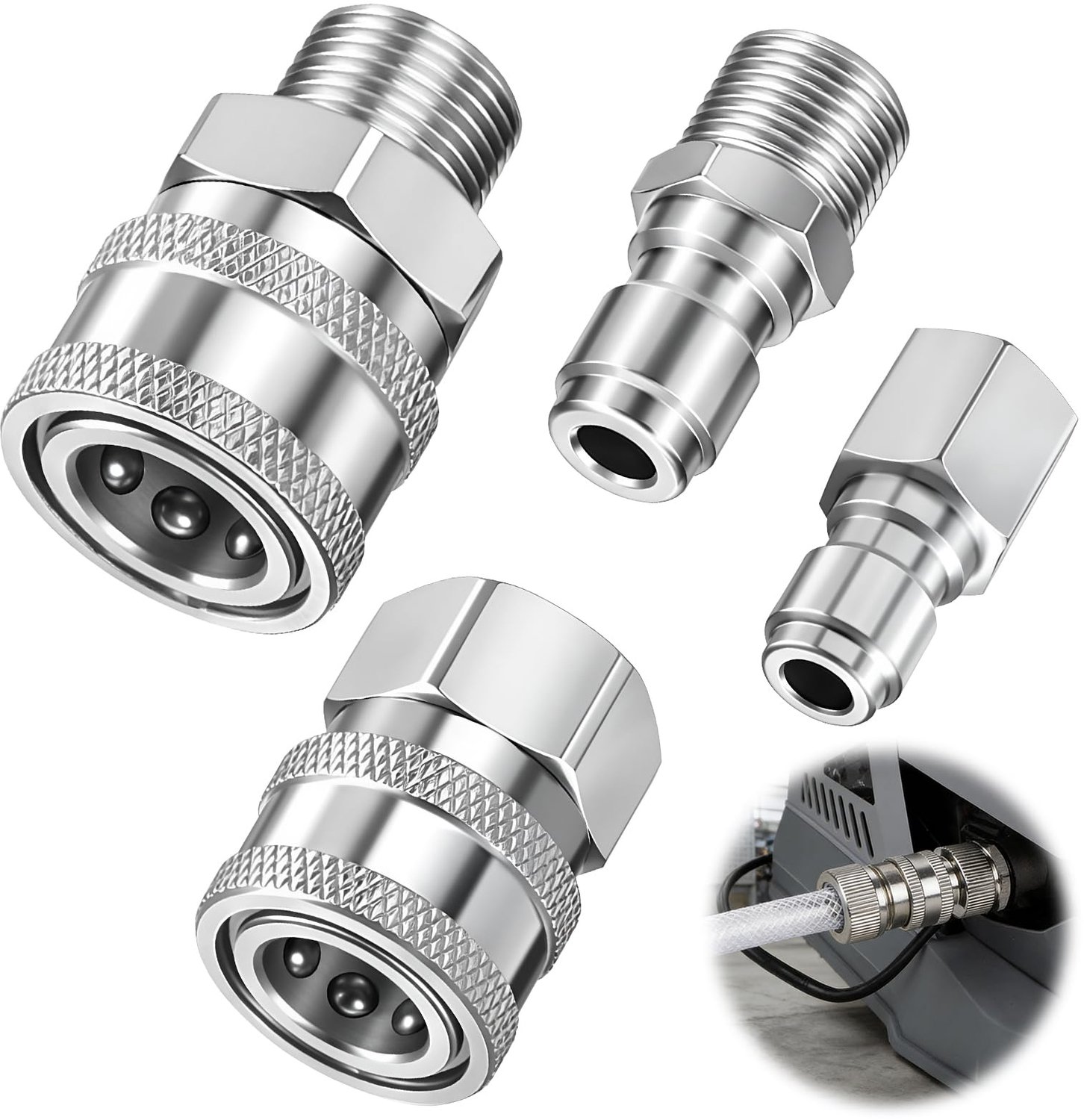 4 Stks 1/4 Inch Hogedrukreiniger Koppeling Set, NPT 1/4 Inch Quick Connect Fittings Rvs Mannelijk Vrouwelijk met - ShopVlot