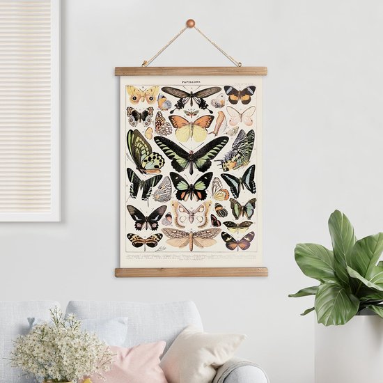 Vintage poster hanger frame, retro stijl muur decor kunst schilderen, patronen zijn gedrukt op linnen zonder vervaging, rollen gemaakt van spar zijn duurzaam (vlinder) — afbeelding 2