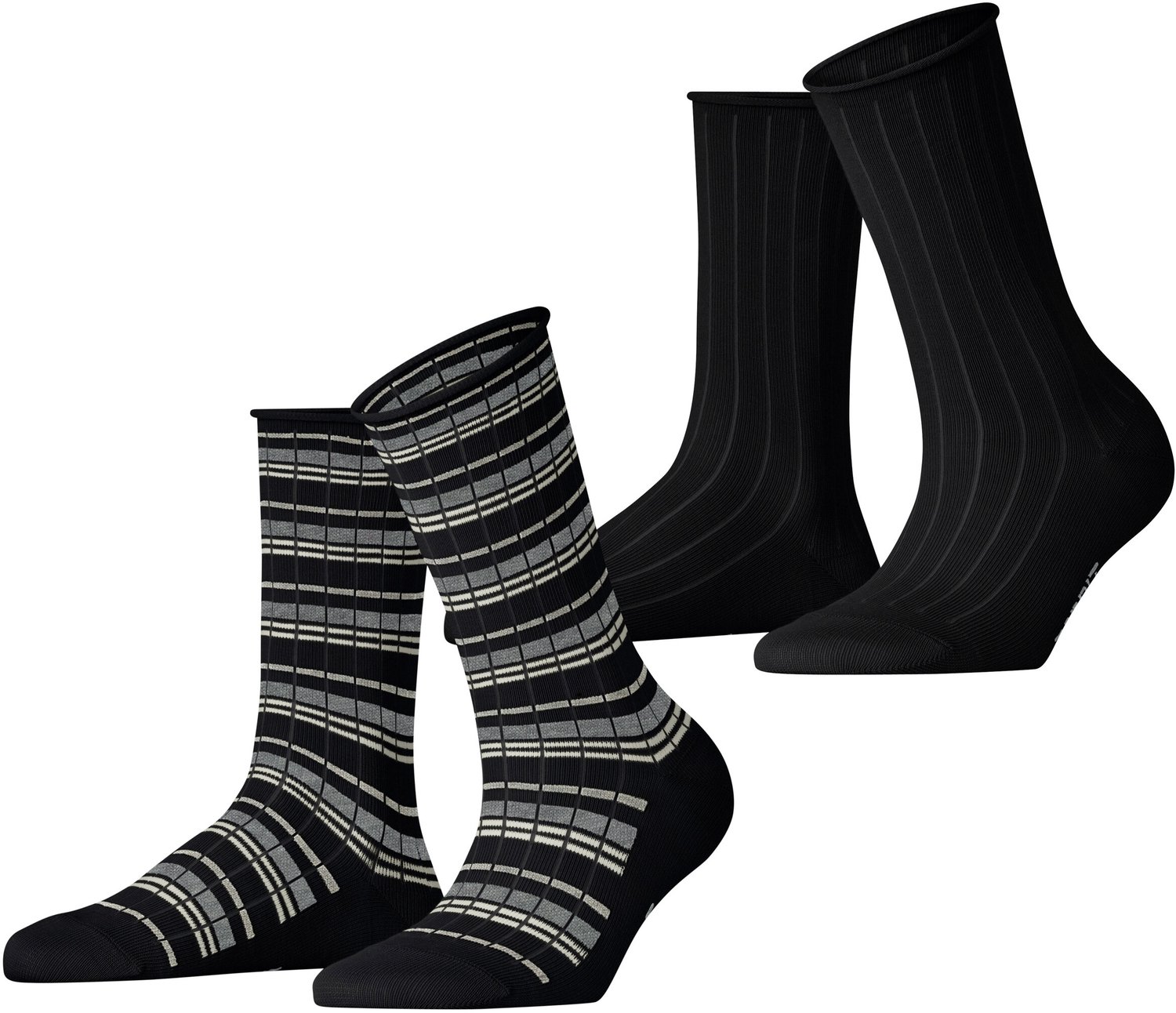 Esprit Metro Lines 2 Pack gedessineerd katoen multipack sokken dames zwart - maat 39-42