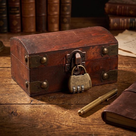 Vintage Houten Schatkist Cijferig Cijferslot Boogvormige Compacte Bewaardoos voor Sieraden Kleine Afsluitbare Opbergkist met Scharnierend Retro Stijl voor Desktop Decoratie — afbeelding 4