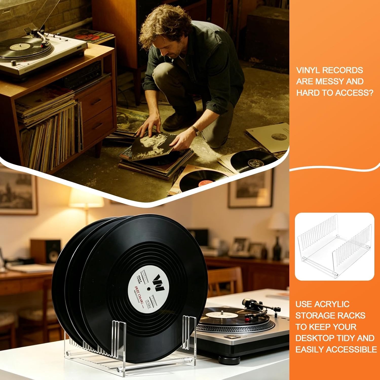 Vinylplatenstandaard - Transparant - 20 LP's - Acryl Platenhouder voor Woonkamer en Kantoor