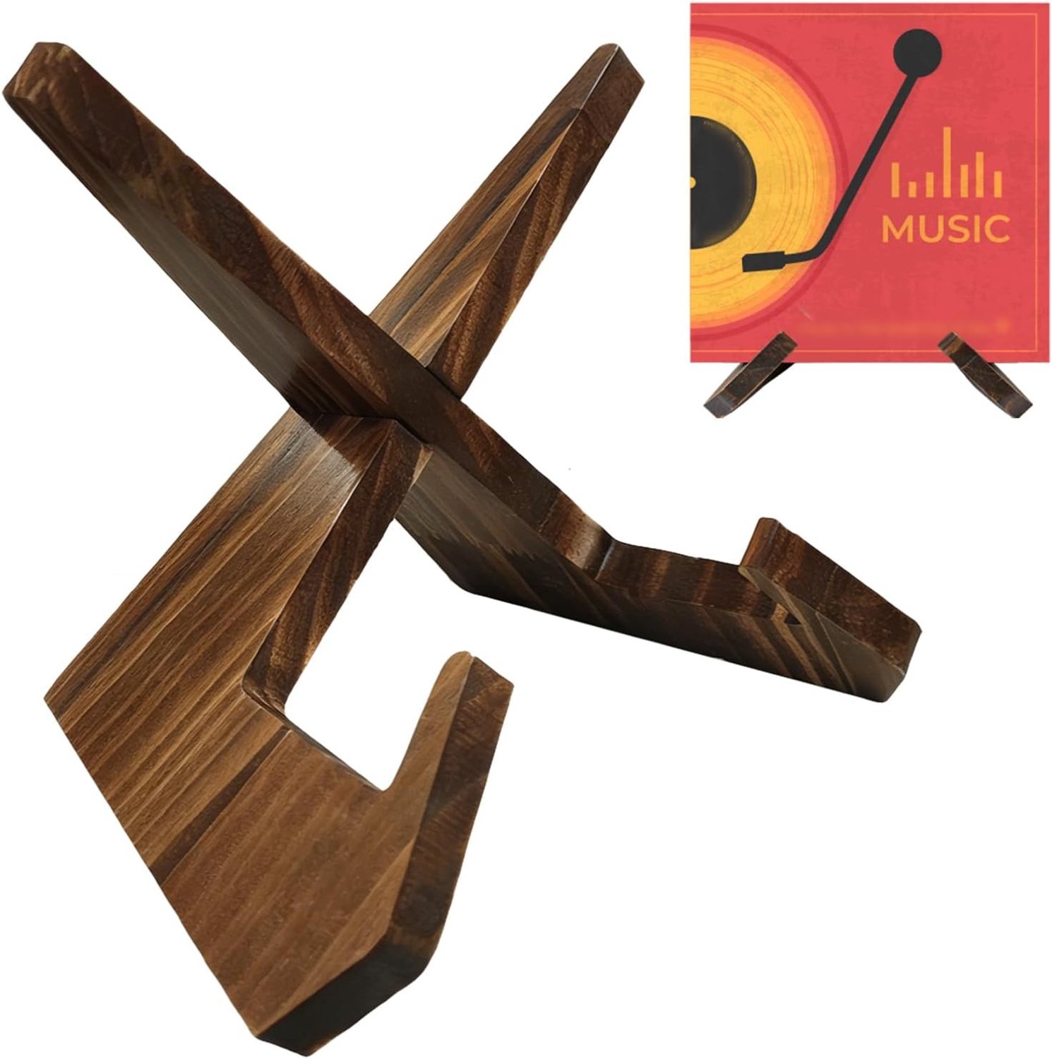 Vinylstandaard - Bruin - Houten Platenhouder met Retro Stijl - Voor Woonkamer en Kantoor