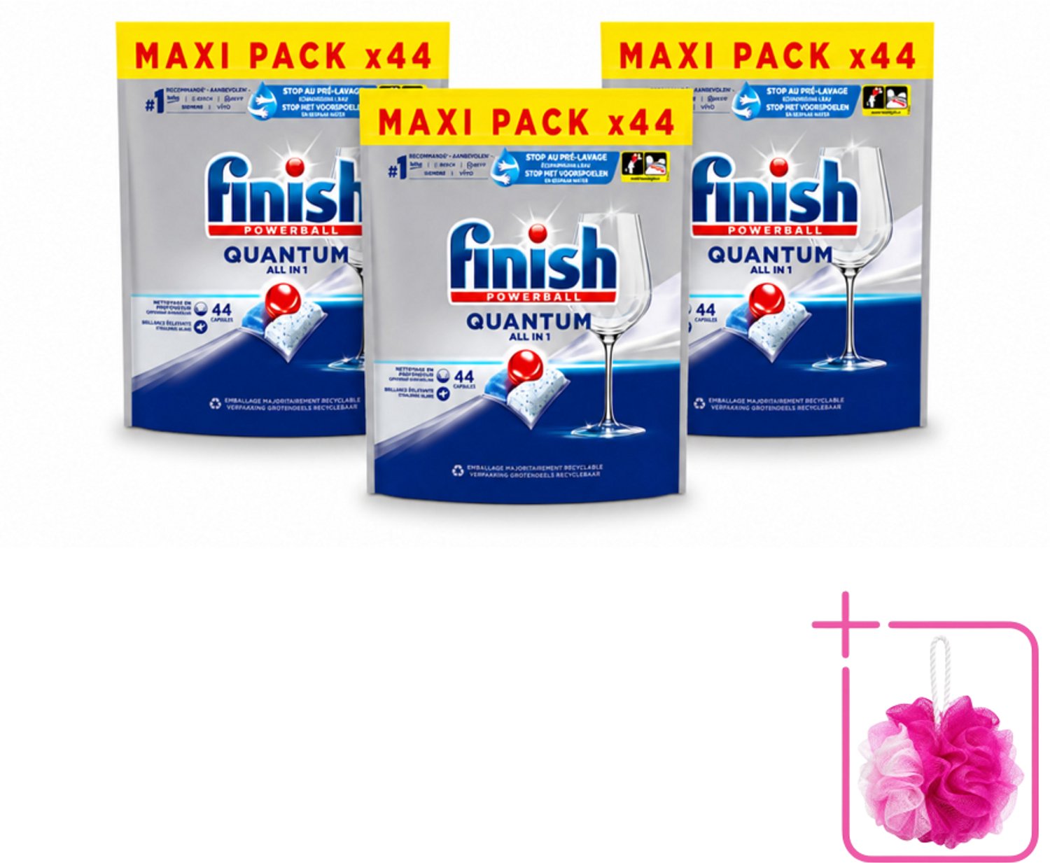 3 x Finish - Vaatwasmiddel - Quantum All in One Regular - Alles-in-1 Kracht - 44 capsules - Bulkverpakking - Vaatwasser - Douchemop - Reiniging