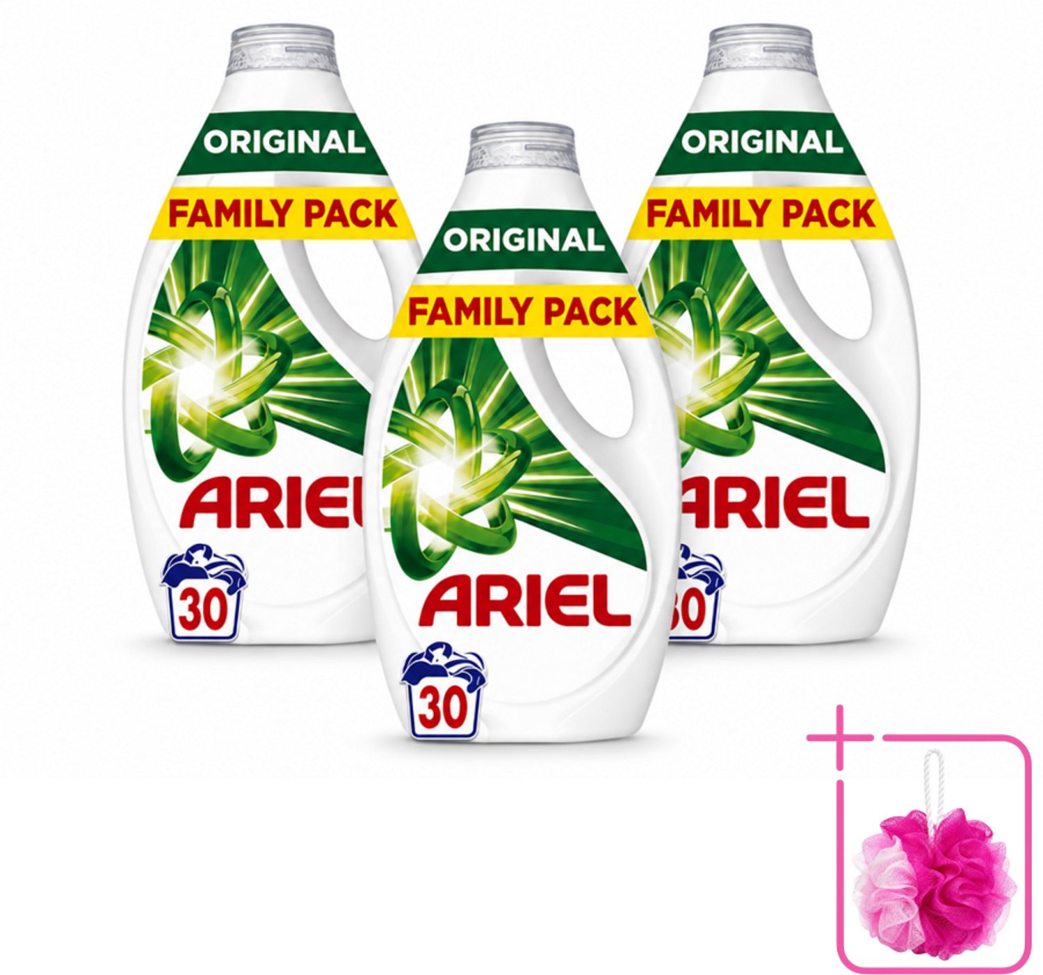 3 x Ariel - Vloeibaar Wasmiddel - Original - 30 Wasbeurten - 1350 ml - Bulkverpakking - Wasmiddel - Douchemop - Vlekverwijdering