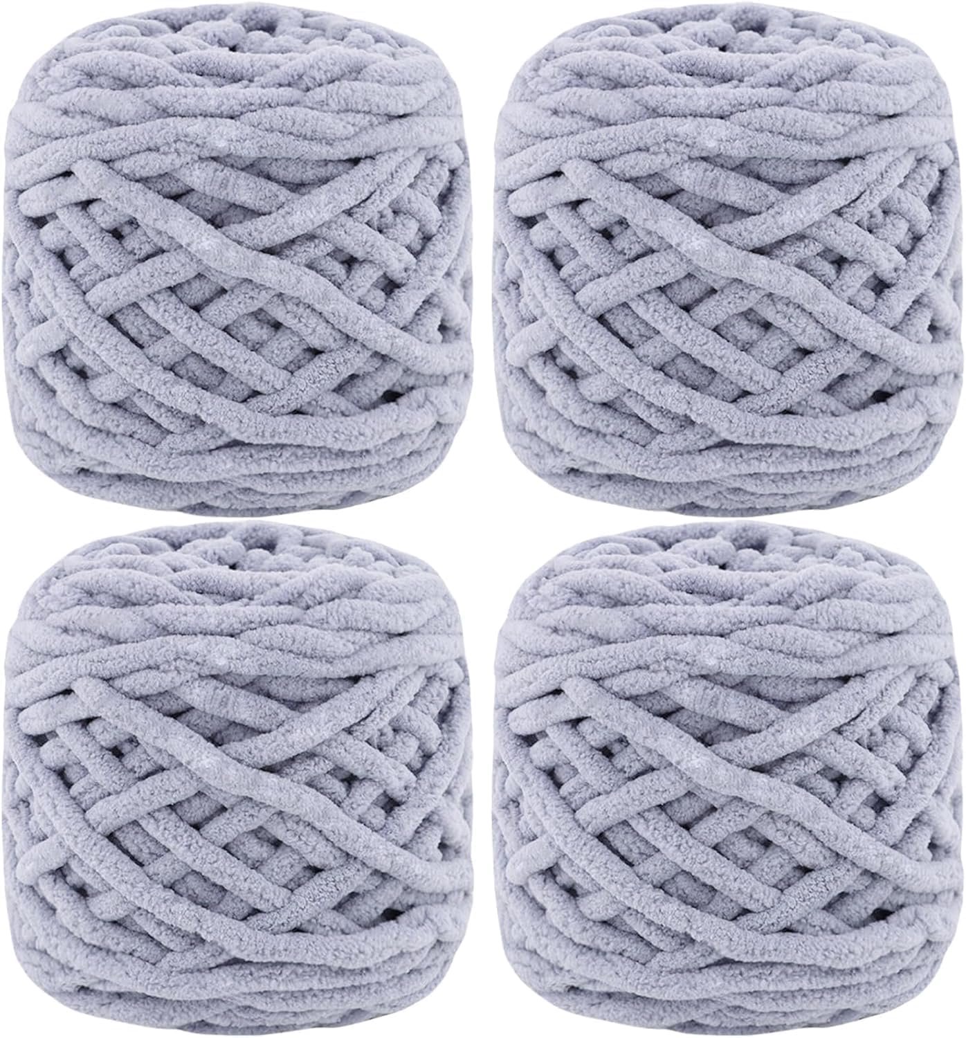 Dikke wol, 4 x 100 g Chunky garen, 7-8 mm, lichtgrijs