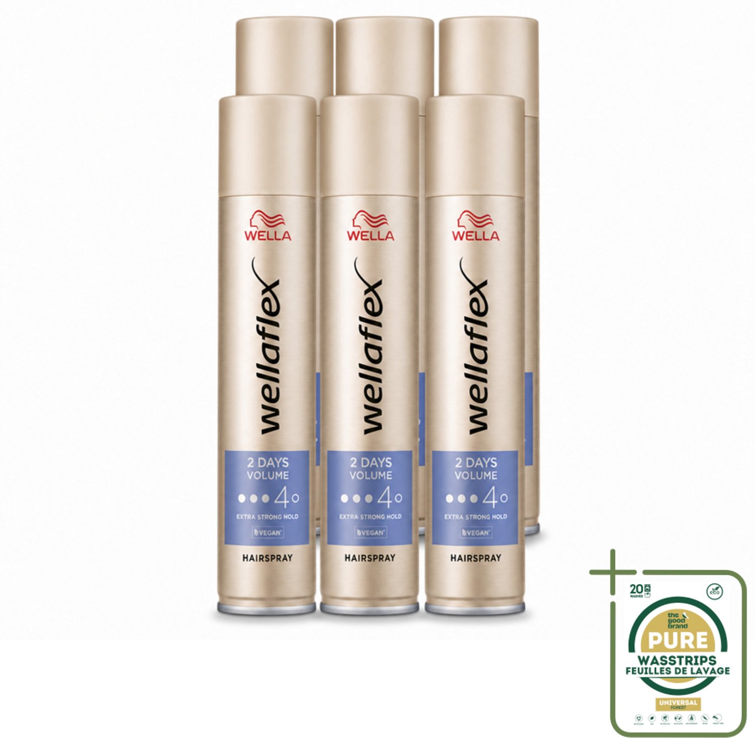 6 x Wella – Flex 2 Days Volume – Haarspray Extra Strong – 400 ml - Wasstrips - Haarspray - Volumineus Haar - Langdurig Volume - Haar Fixatie - UV Bescherming
