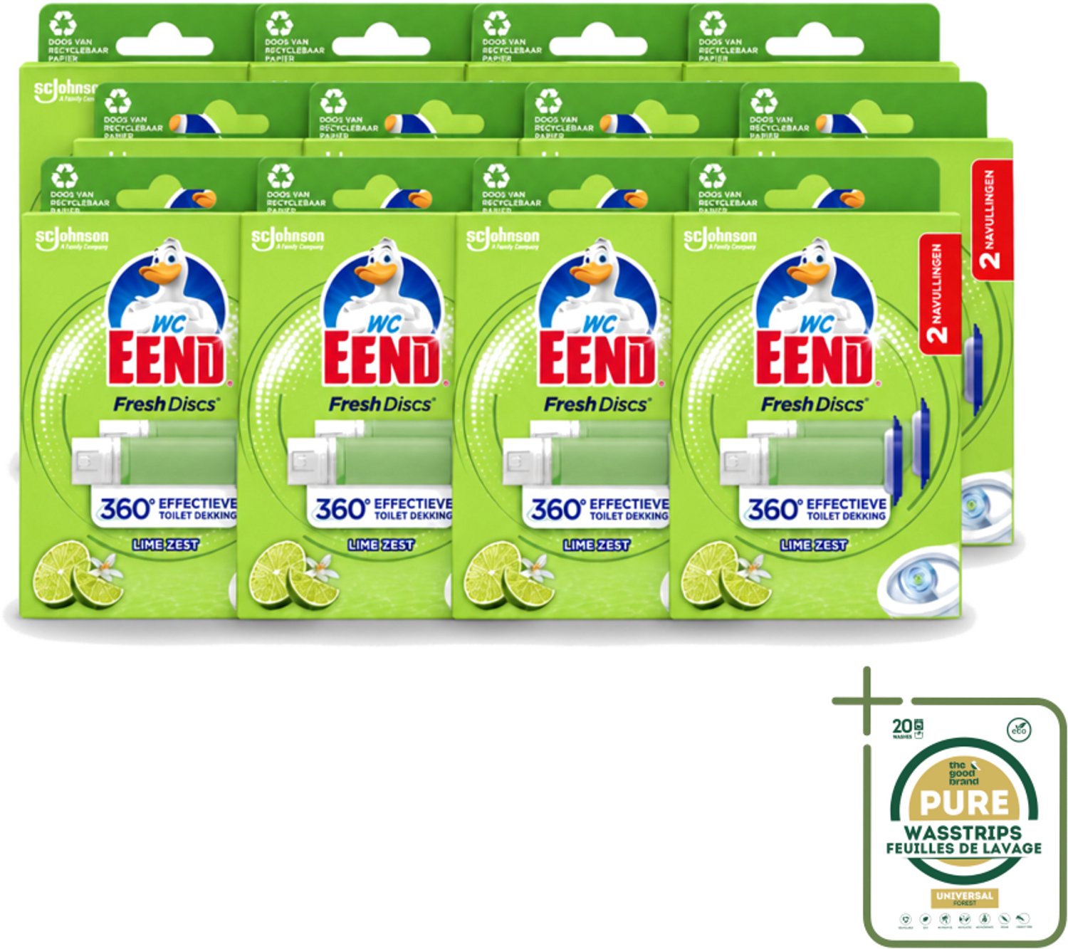 12 x WC Eend – Fresh Discs – Duo Navulling – Lime Zest – 72 ml - Wasstrips - Toilet Reinigen - Toilet Hygiëne - Toilet Blok - Toilet Navulling - Toilet Frisheid