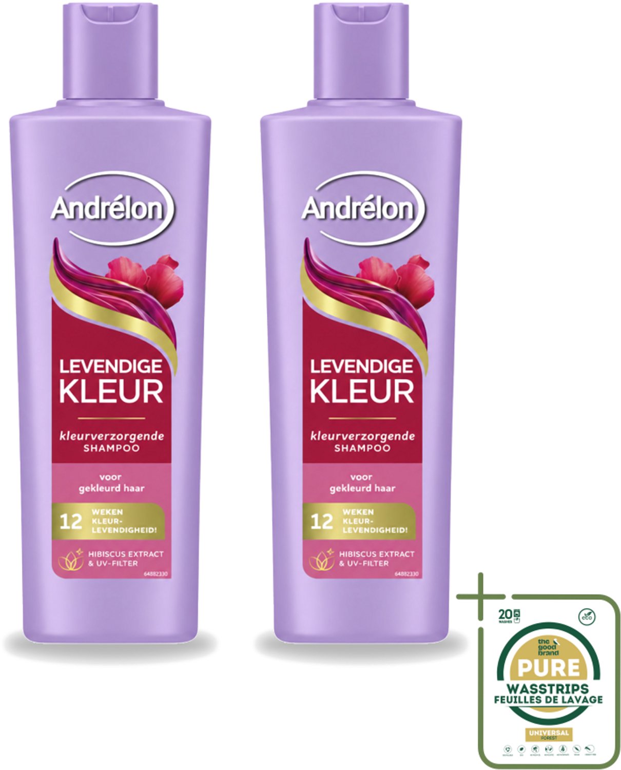 2 x Andrélon – Shampoo – Levendige Kleur – 250 ml - Wasstrips - Kleurbehoud Haar - Haarverzorging - Haarkleur Beschermen - UV-filter Haar - Hibiscus-extract Haar
