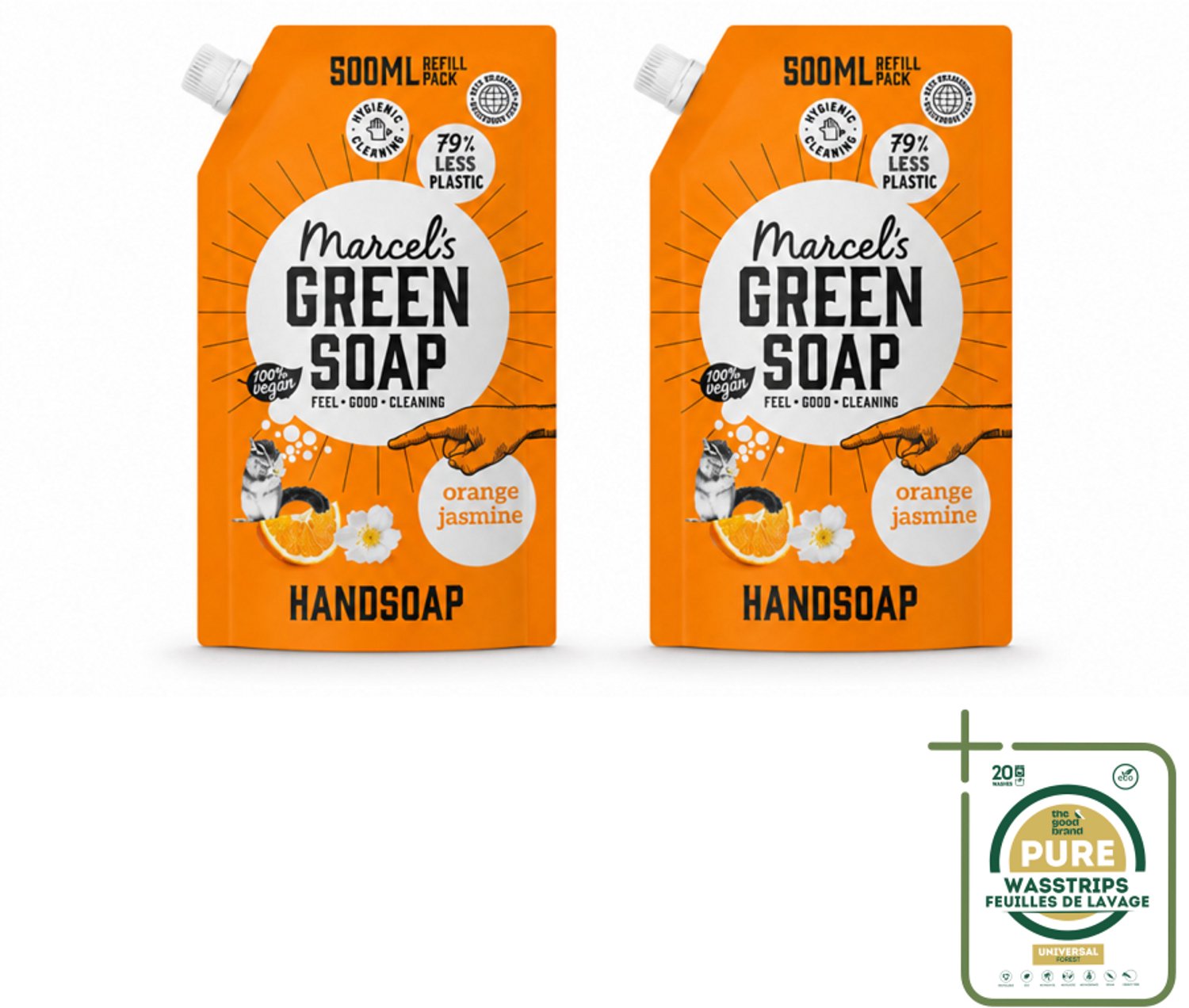 2 x Marcel’s Green Soap – Handzeep Navulling – Sinaasappel & Jasmijn – 500 ml - Wasstrips - Handzeep Navulling - Sinaasappel En Jasmijn - Natuurlijke Handzeep - Handzeep Voor Huid - Handzeep Voor Kinderen
