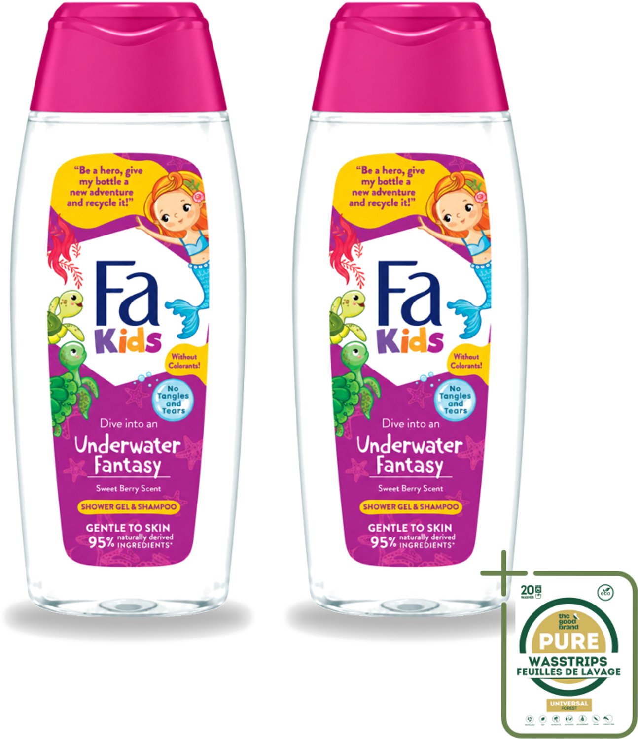 2 x Fa – Douchegel & Shampoo – Kids Underwater Fantasy – 250 ml - Wasstrips - Douchegel Voor Kinderen - Shampoo Voor Kinderen - Kinderhuid Reinigen - Kinderhaar Reinigen - Milde Douchegel