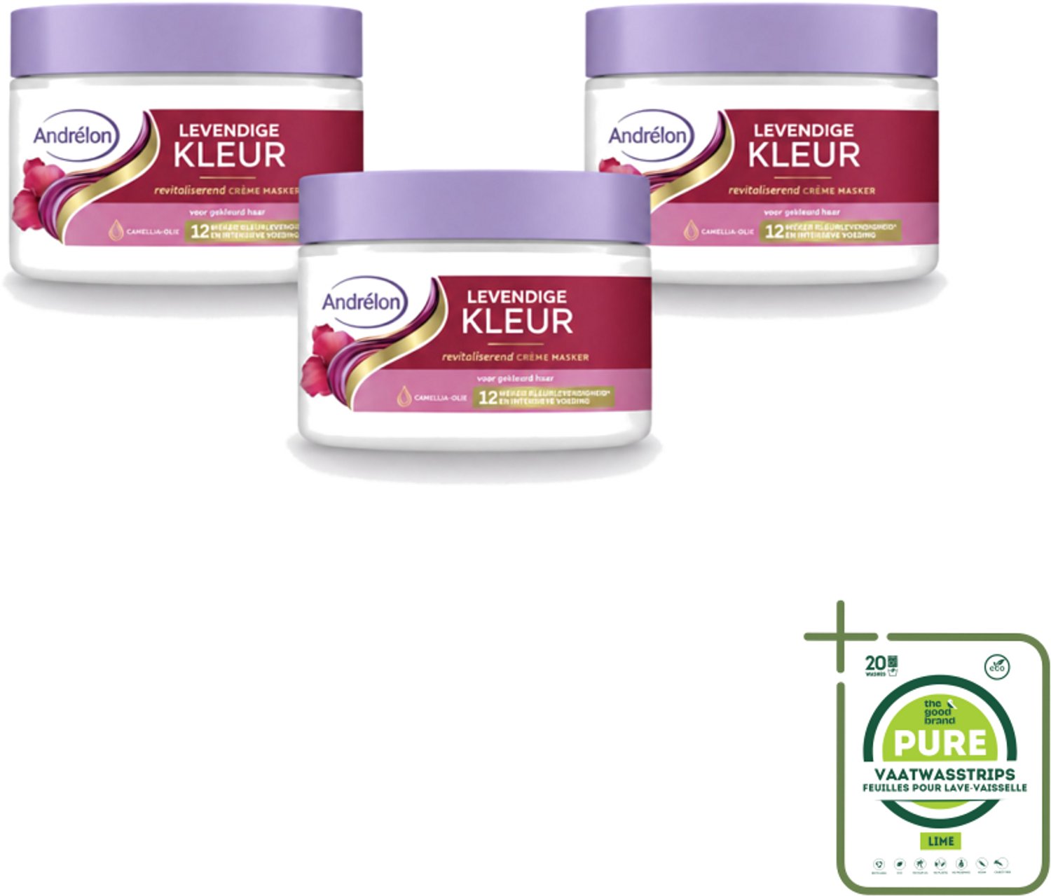3 x Andrélon – Crème Haarmasker – Levendige Kleur – 300 ml - Grootverpakking - Vaatwasstrips - Gekleurd Haar Verzorging - Kleur Behoud - Haar Glans - Haar Voeding - Haar Herstel