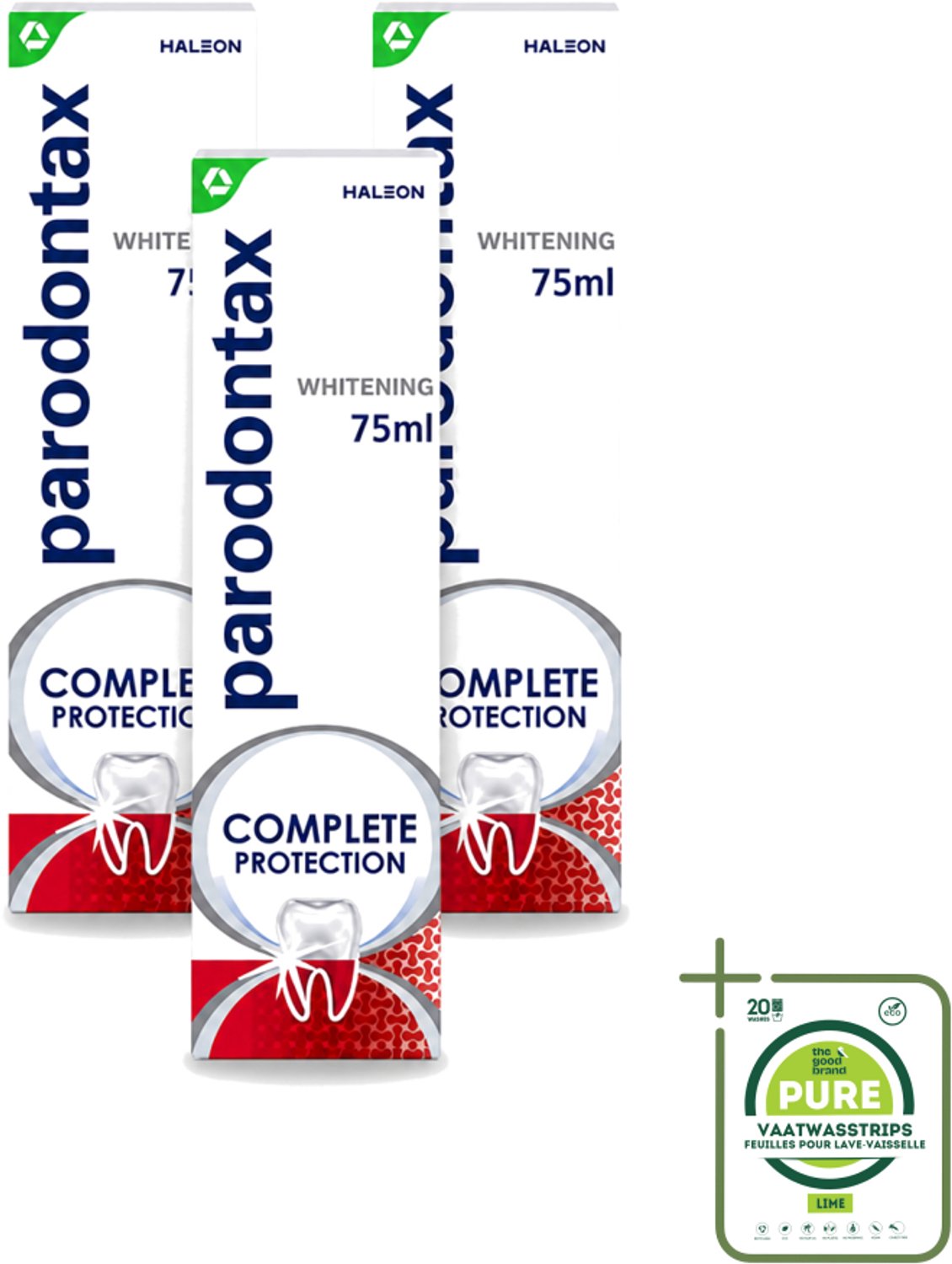 3 x Parodontax – Complete Protection Whitening – Tandpasta tegen Bloedend Tandvlees – 75 ml - Grootverpakking - Vaatwasstrips - Gezond Tandvlees - Witte Tanden - Tandpasta - Tandplak Verwijderen - Fluoride