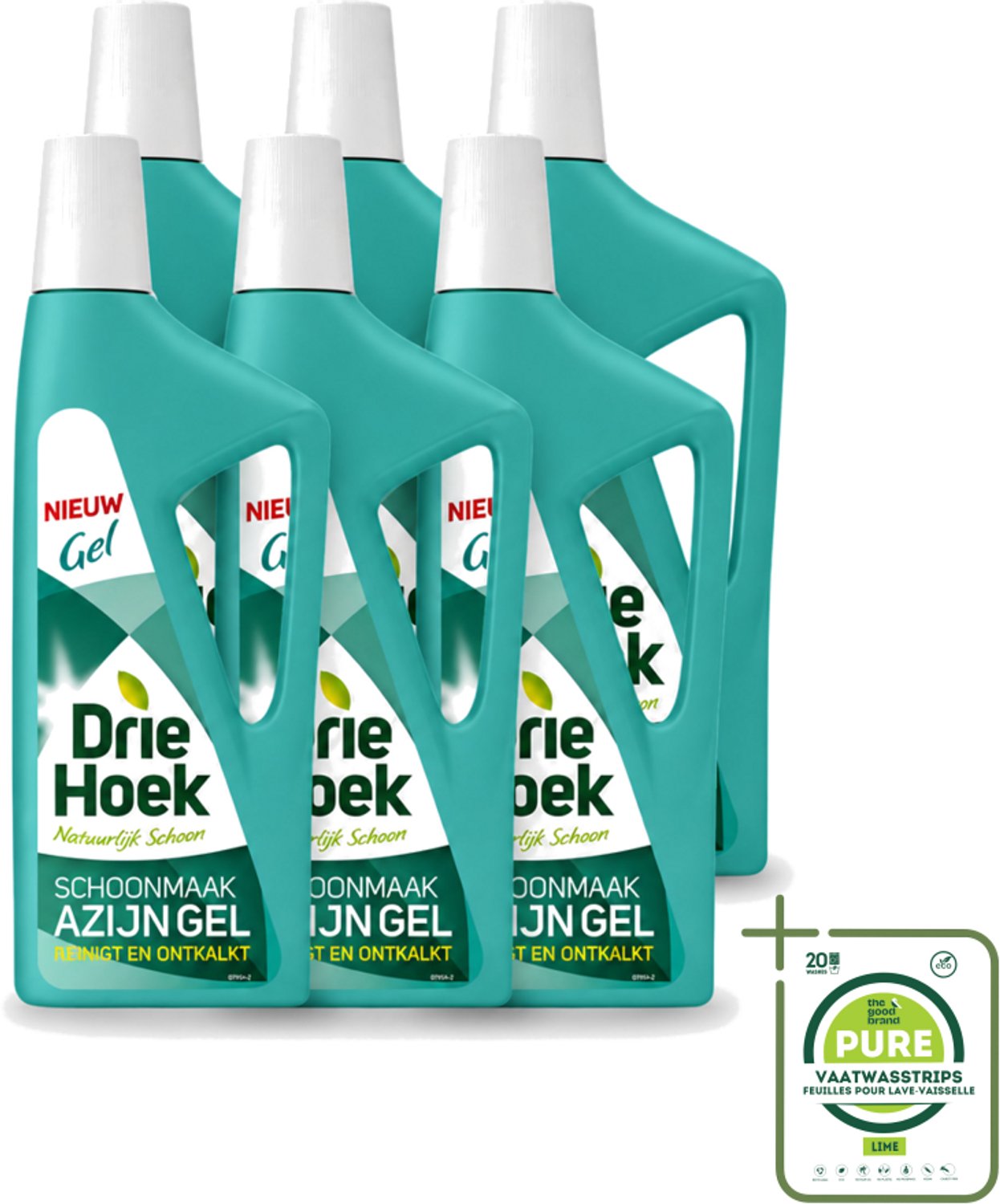 6 x Driehoek – Azijngel – 725 ml - Grootverpakking - Vaatwasstrips - Ontkalken - Kalkaanslag - Sanitair Reinigen - Badkamer Reinigen - Keuken Reinigen