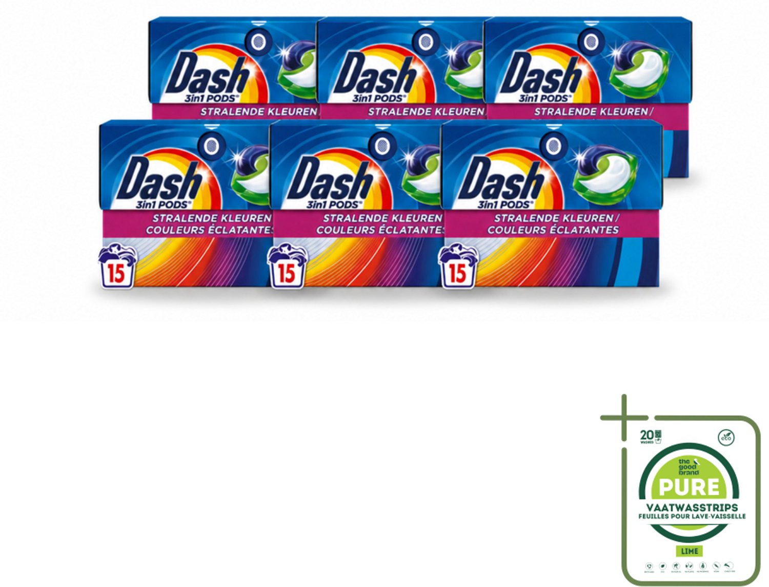 6 x Dash – Wasmiddelcapsules – 3in1 Pods Stralende Kleuren – 15 capsules - Grootverpakking - Vaatwasstrips - Wasmiddel - Kleuren Behouden - Vlekken Verwijderen - Frisheid - Wasbeurt