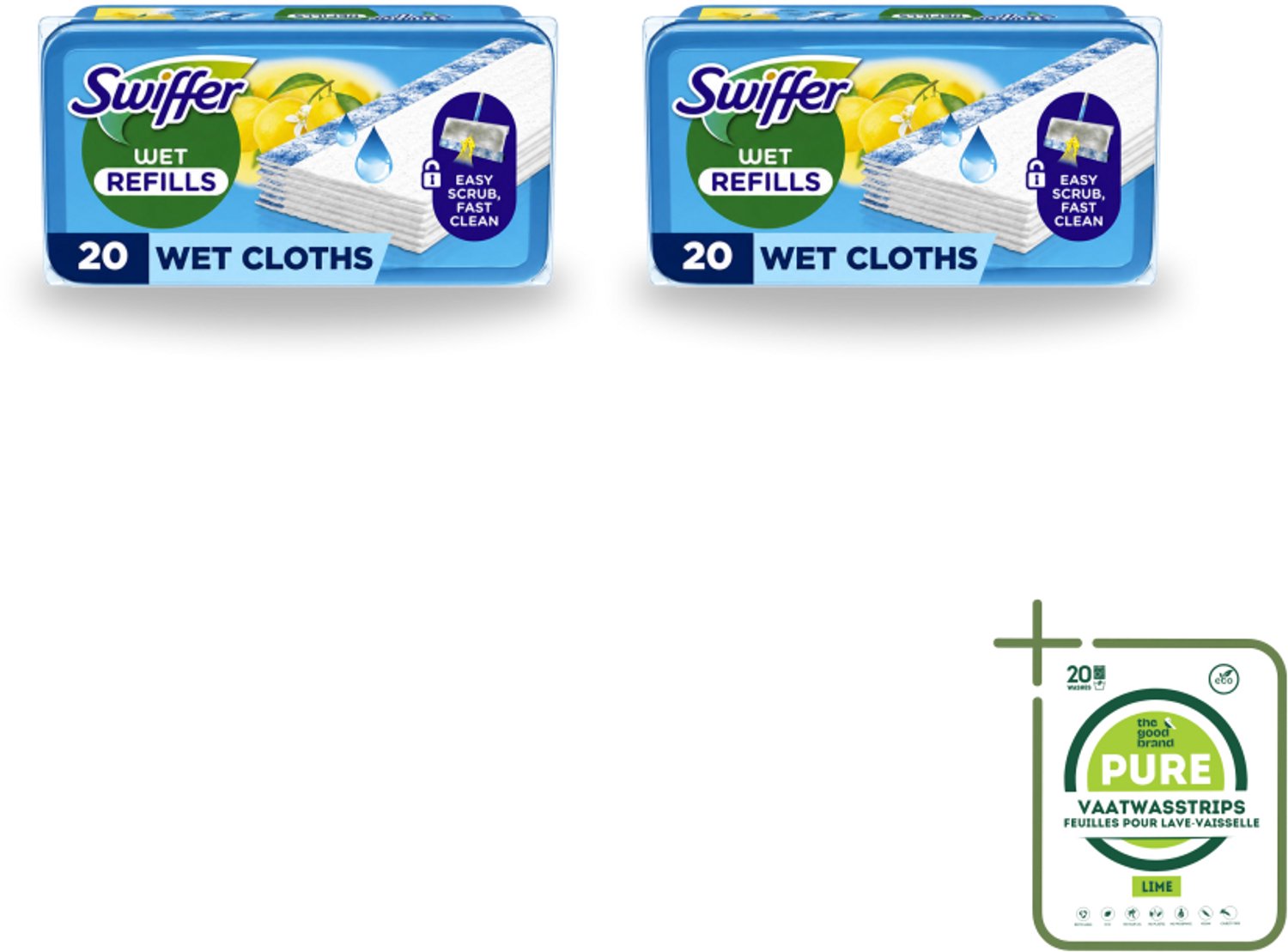 2 x Swiffer - Vloerdoekjes – Citrus Fresh – 20 doekjes - Grootverpakking - Vaatwasstrips - Vloerdoekjes Navullingen - Schoonmaken - Vuil Oplossen - Citroengeur - Schrobdoekjes