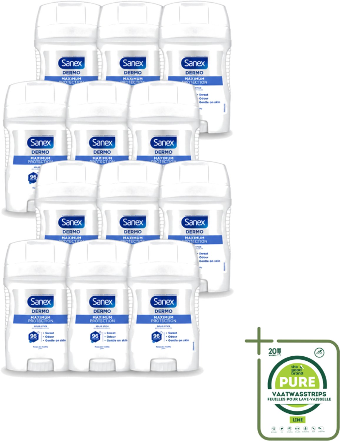 12 x Sanex – Deodorant Stick – Maximum Protection 96H – 50 ml - Grootverpakking - Vaatwasstrips - Anti-transpirant Stick - 96 Uur Bescherming - Zweetbestendig - Geurvervoeging - Huidbescherming