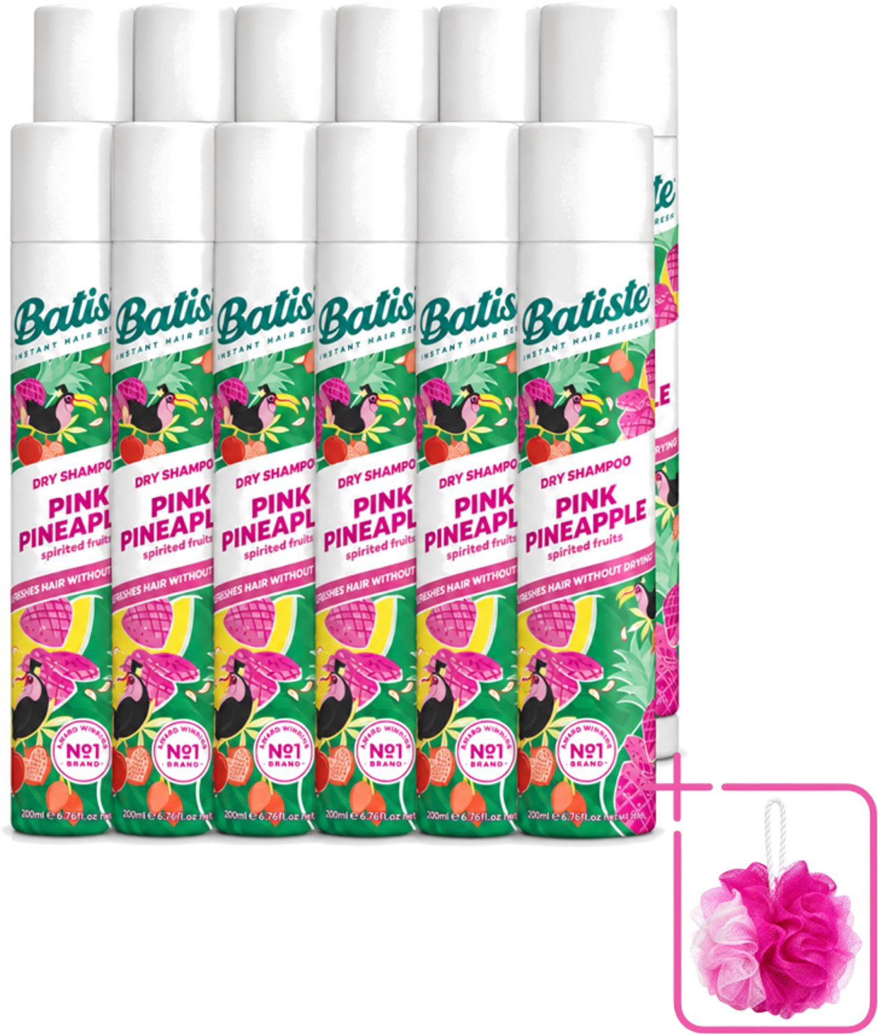 12 x Batiste - Pink Pineapple - Droogshampoo - Friszoete Geur - Verfrist en Geeft Volume - 200ml - Bulkverpakking - Droogshampoo - Douchemop - Fris haar