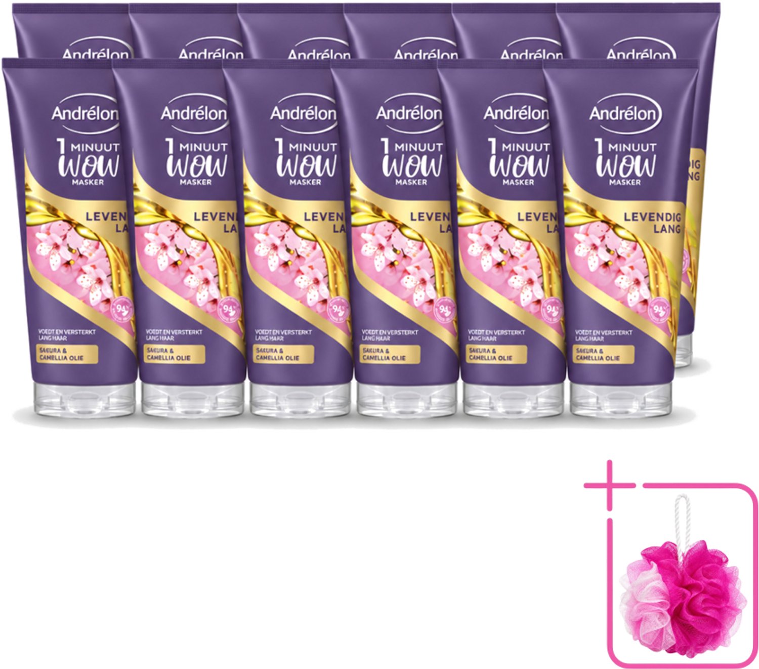 12 x Andrélon - WOW - Masker - Levendig Lang - 180 ml - Bulkverpakking - Haarmasker - Douchemop - Lang haar