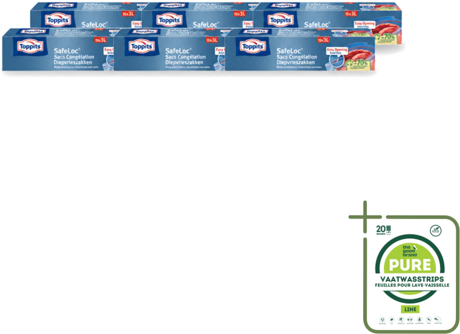 6 x Toppits – Safeloc Zip-Diepvrieszakken – 3 Liter – 15 Zakjes - Grootverpakking - Vaatwasstrips - Diepvrieszakken - Dubbele Sluiting - Voedselbescherming - Invriezen - Opwarmen